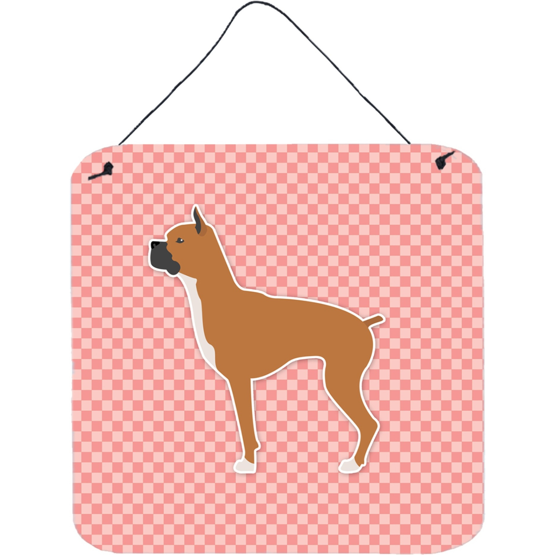 &quotCaroline's Treasures Boxer Checkerboard Pink Wall or Door Hanging Prints BB3653DS66, 6"" x 6"", Multicolor"