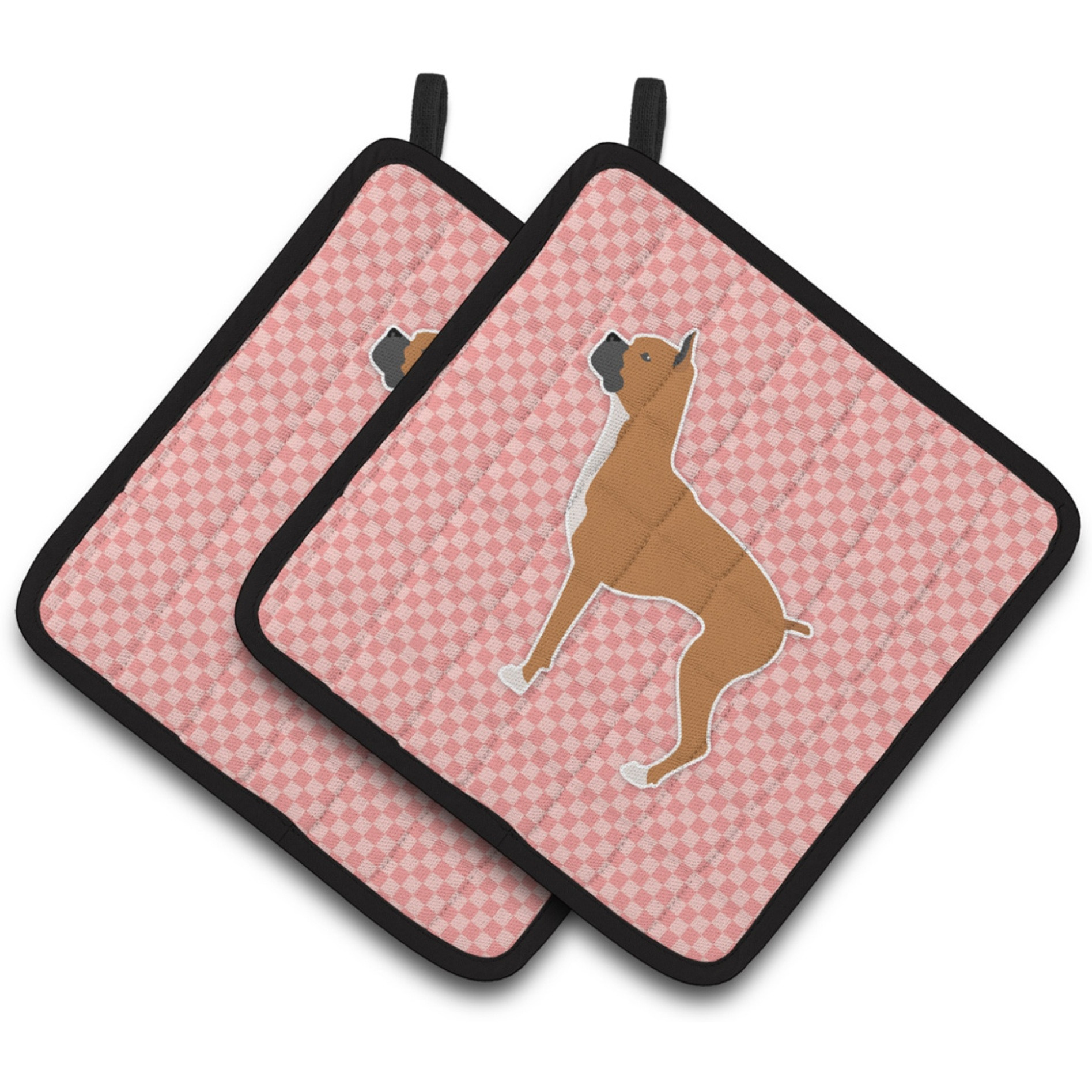 &quotCaroline's Treasures Boxer Checkerboard Pink Pair of Pot Holders BB3653PTHD, 7.5HX7.5W, Multicolor"