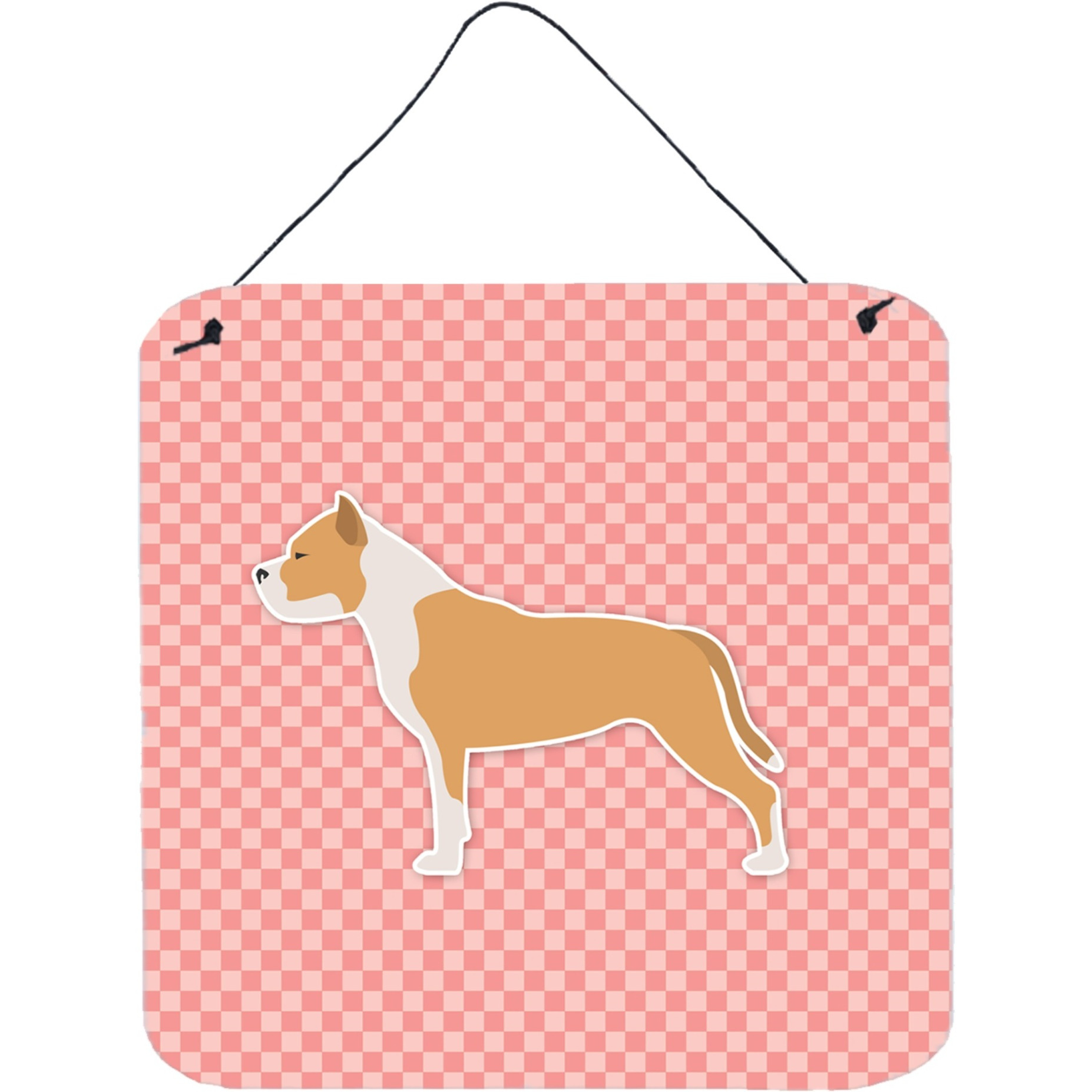 &quotCaroline's Treasures Staffordshire Bull Terrier Checkerboard Pink Wall or Door Hanging Prints BB3654DS66, 6"" x 6"", Multicolor"