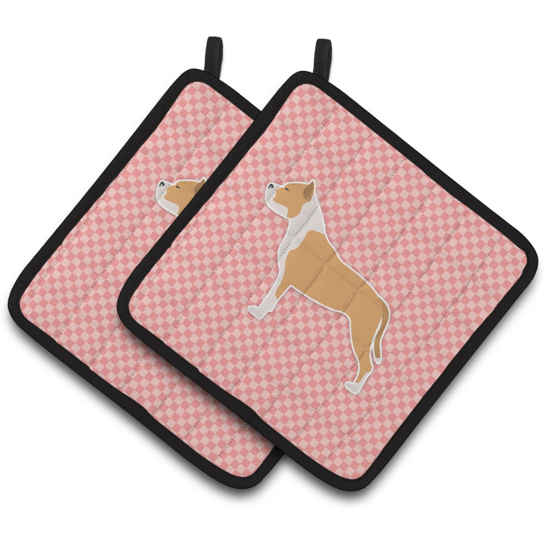 &quotCaroline's Treasures Staffordshire Bull Terrier Checkerboard Pink Pair of Pot Holders BB3654PTHD, 7.5HX7.5W, Multicolor"