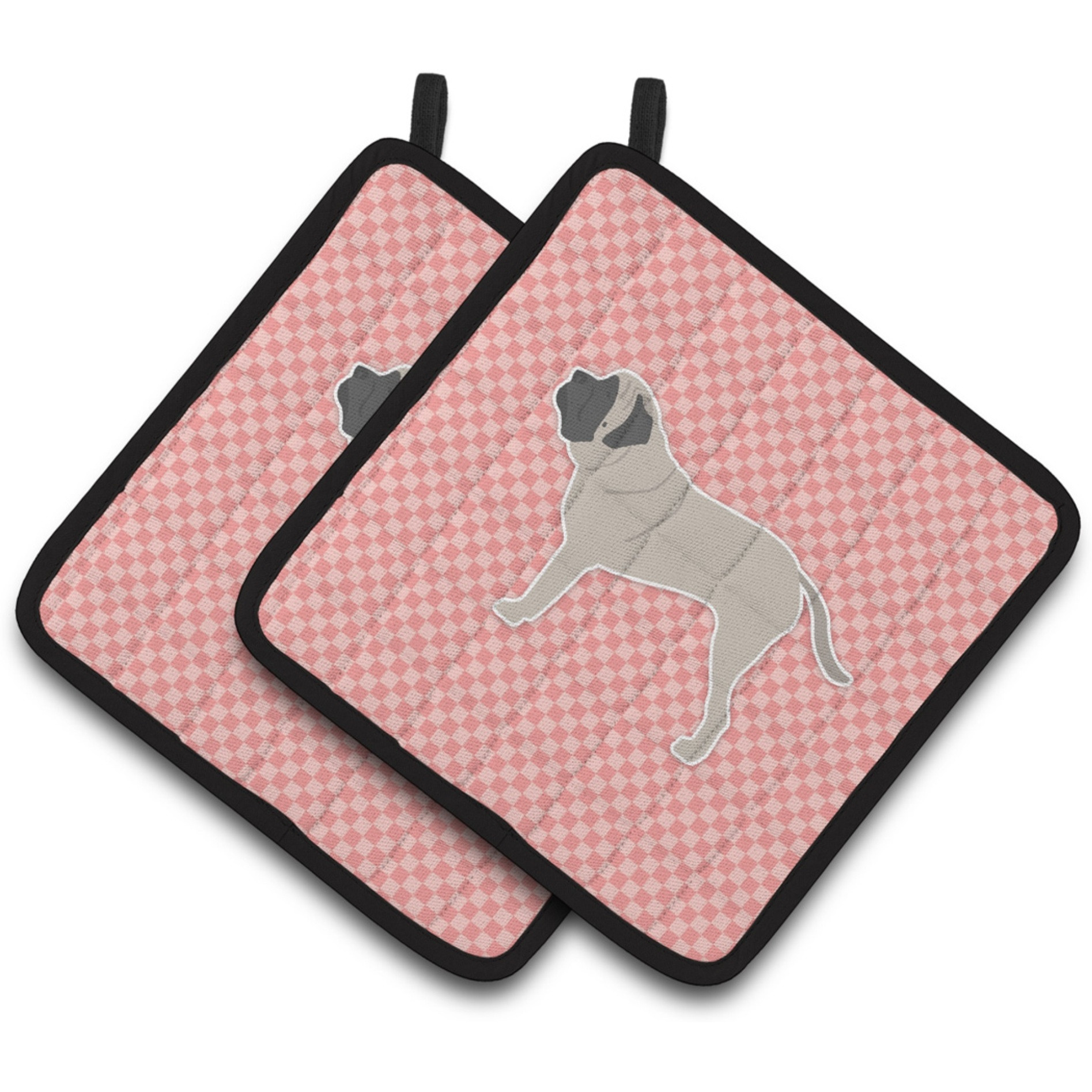 &quotCaroline's Treasures English Mastiff Checkerboard Pink Pair of Pot Holders BB3656PTHD, 7.5HX7.5W, Multicolor"