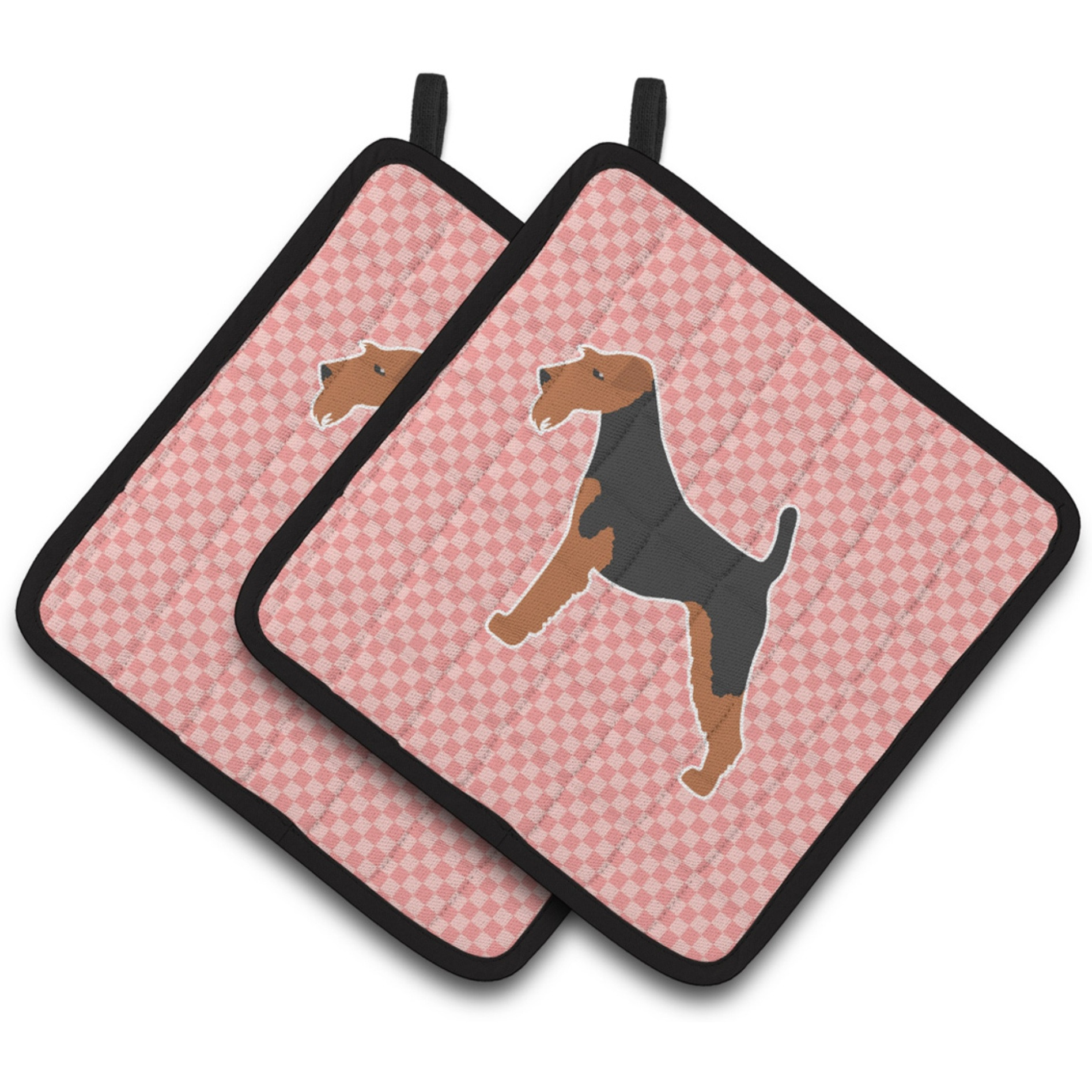 &quotCaroline's Treasures Airedale Terrier Checkerboard Pink Pair of Pot Holders BB3657PTHD, 7.5HX7.5W, Multicolor"