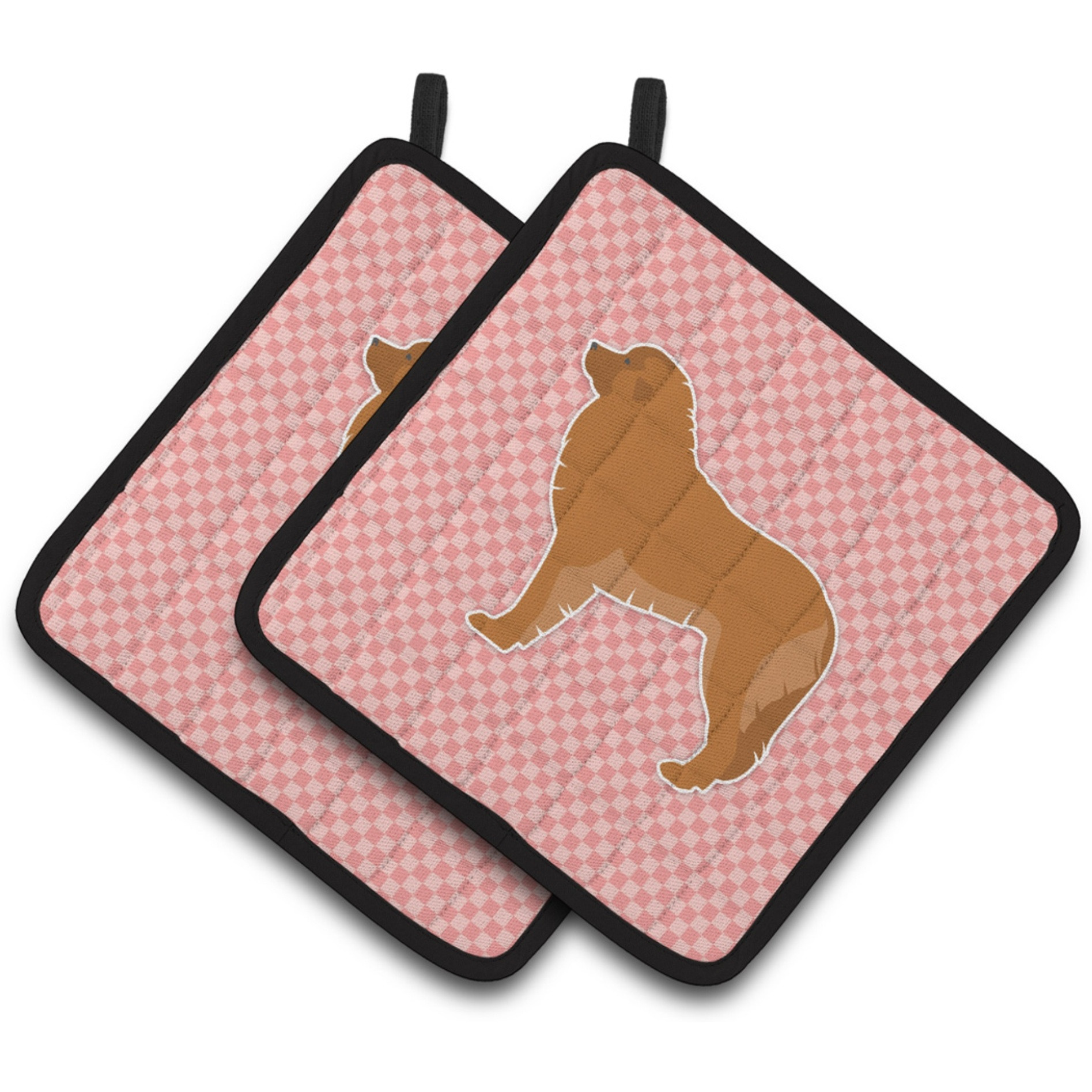 &quotCaroline's Treasures Leonberger Checkerboard Pink Pair of Pot Holders BB3658PTHD, 7.5HX7.5W, Multicolor"