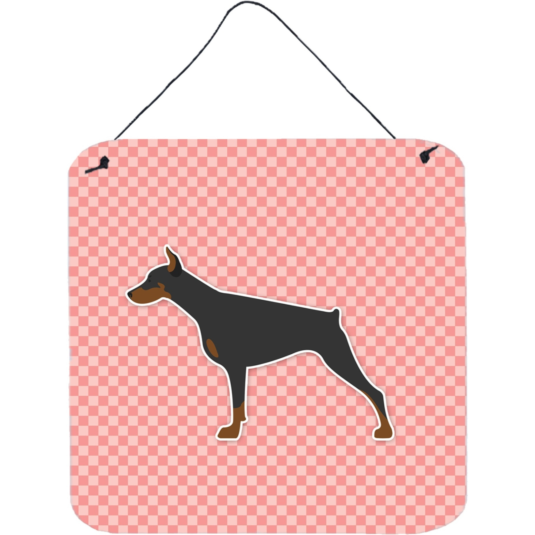 &quotCaroline's Treasures Doberman Pinscher Checkerboard Pink Wall or Door Hanging Prints BB3660DS66, 6"" x 6"", Multicolor"