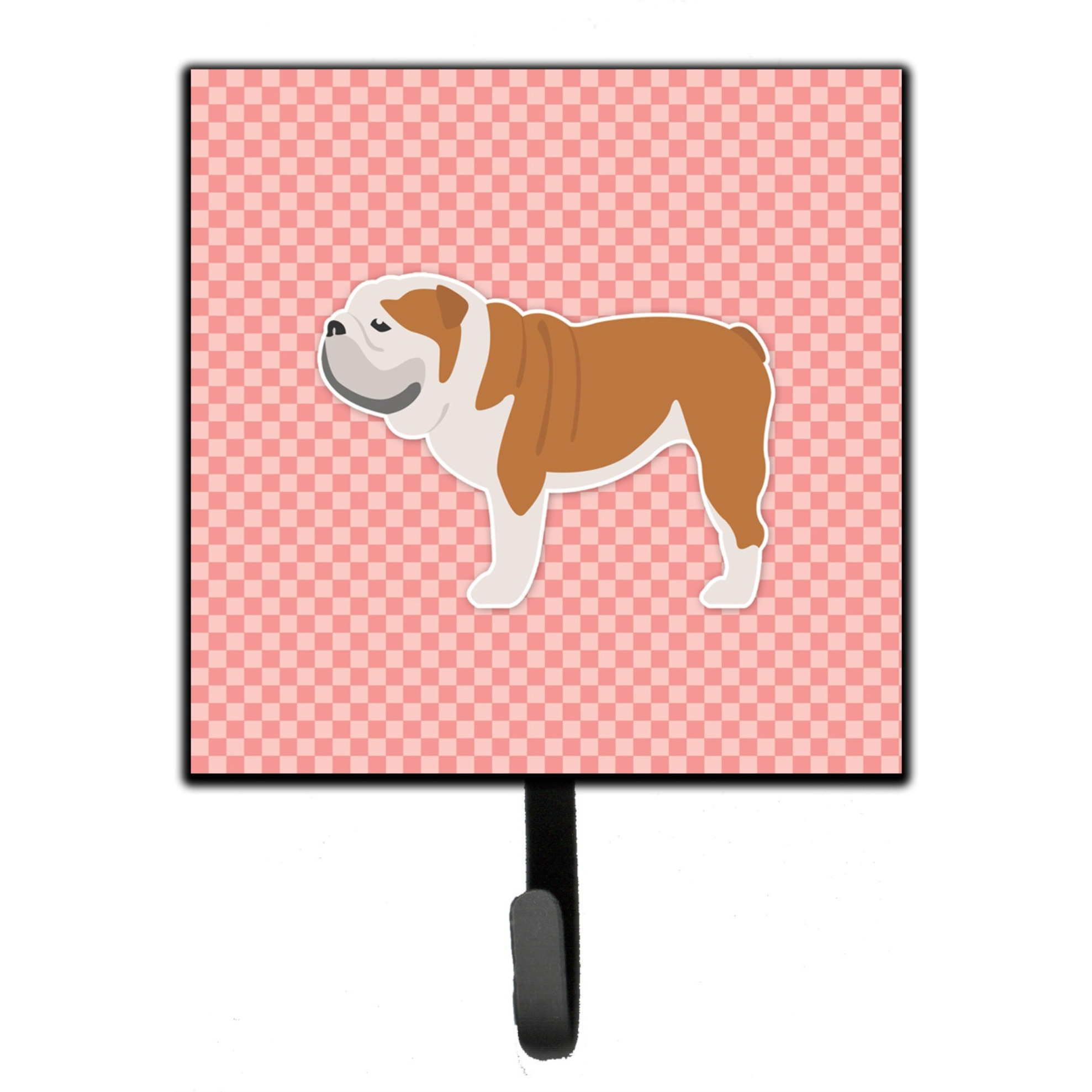 &quotCaroline's Treasures English Bulldog Checkerboard Pink Leash or Key Holder BB3662SH4, Small, Multicolor"