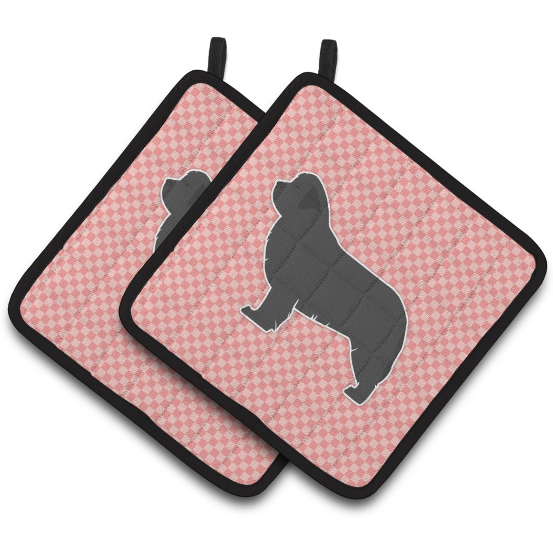 &quotCaroline's Treasures Newfoundland Checkerboard Pink Pair of Pot Holders BB3664PTHD, 7.5HX7.5W, Multicolor"