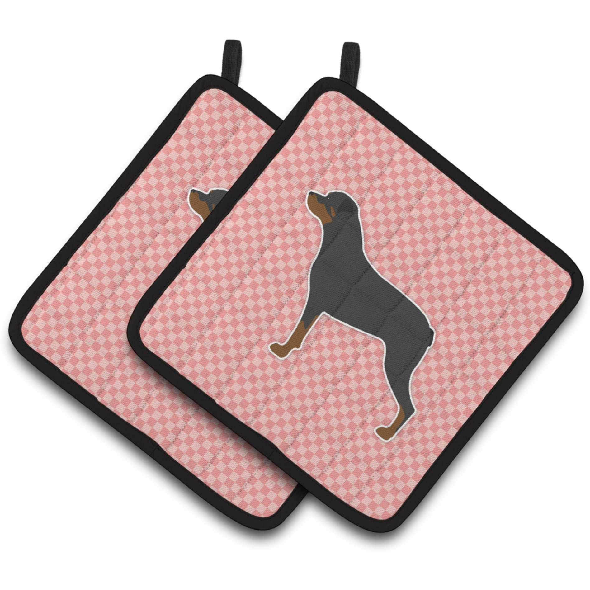 &quotCaroline's Treasures Rottweiler Checkerboard Pink Pair of Pot Holders BB3666PTHD, 7.5HX7.5W, Multicolor"