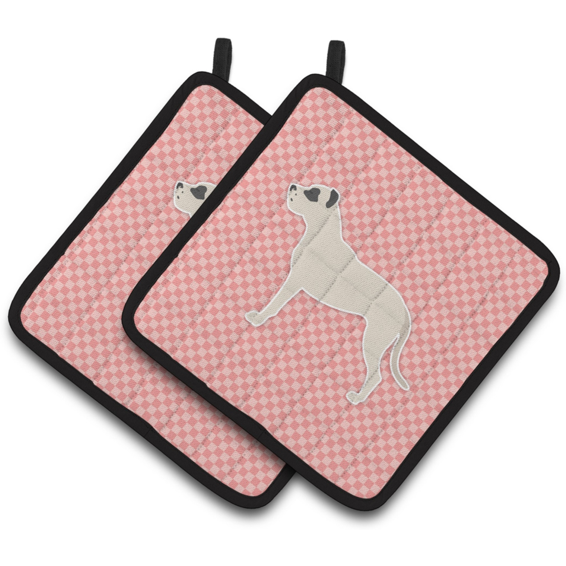 &quotCaroline's Treasures Dogo Argentino Checkerboard Pink Pair of Pot Holders BB3667PTHD, 7.5HX7.5W, Multicolor"