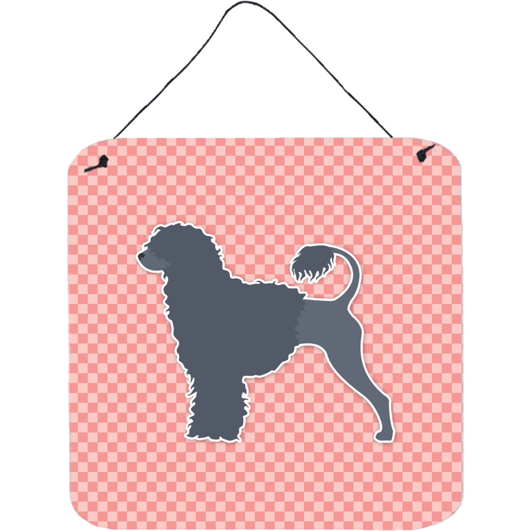 &quotCaroline's Treasures Portuguese Water Dog Checkerboard Pink Wall or Door Hanging Prints BB3668DS66, 6"" x 6"", Multicolor"