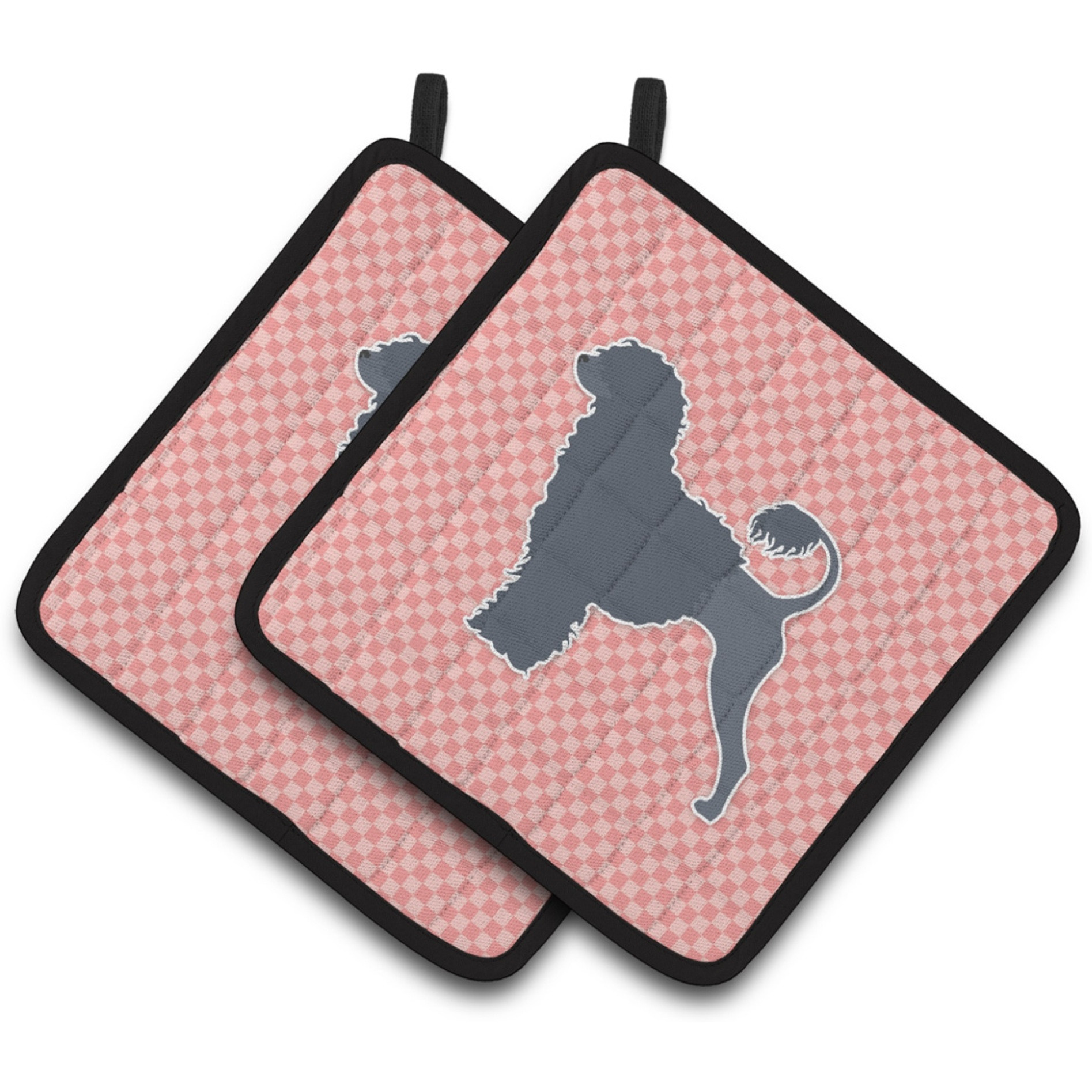 &quotCaroline's Treasures Portuguese Water Dog Checkerboard Pink Pair of Pot Holders BB3668PTHD, 7.5HX7.5W, Multicolor"