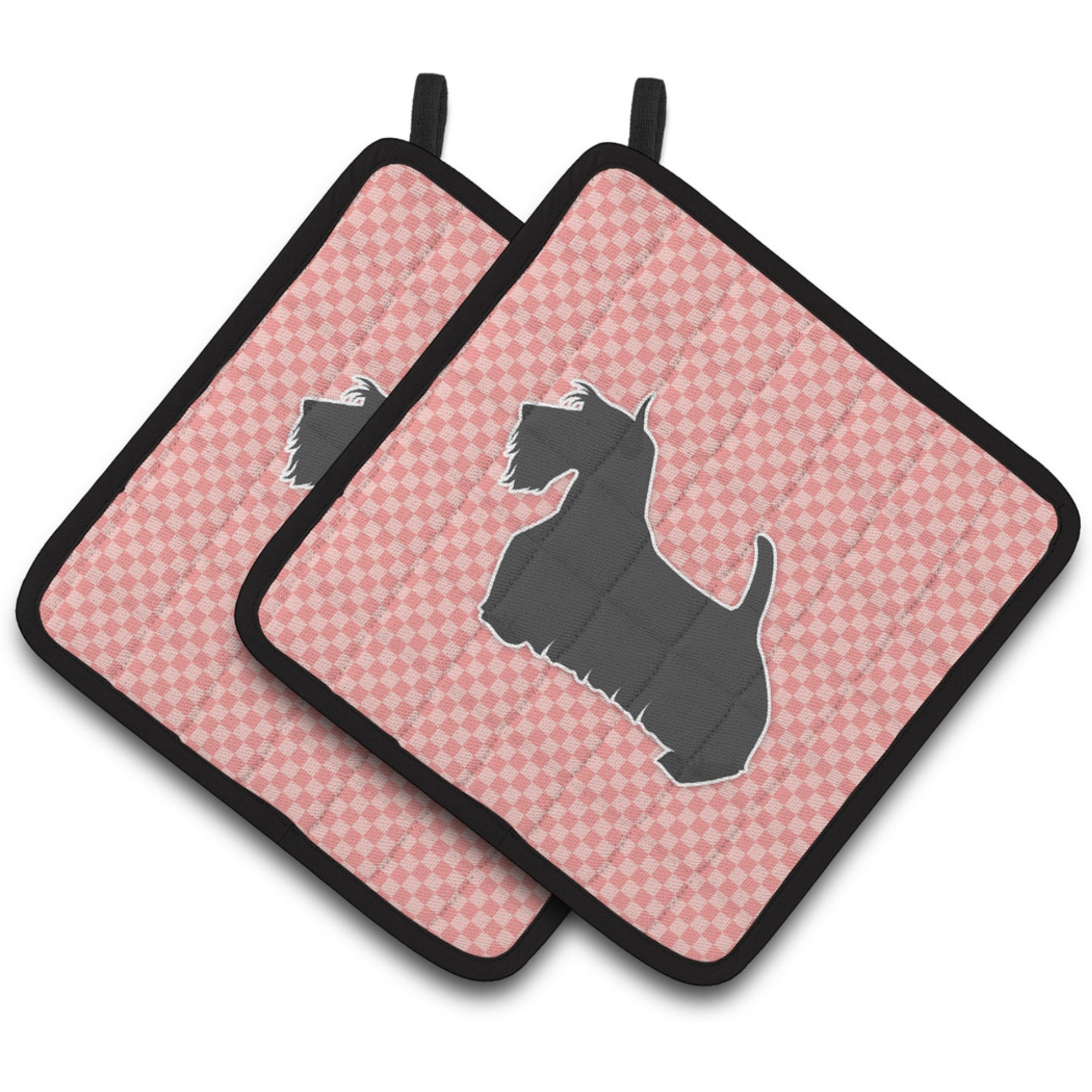 &quotCaroline's Treasures Scottish Terrier Checkerboard Pink Pair of Pot Holders BB3669PTHD, 7.5HX7.5W, Multicolor"