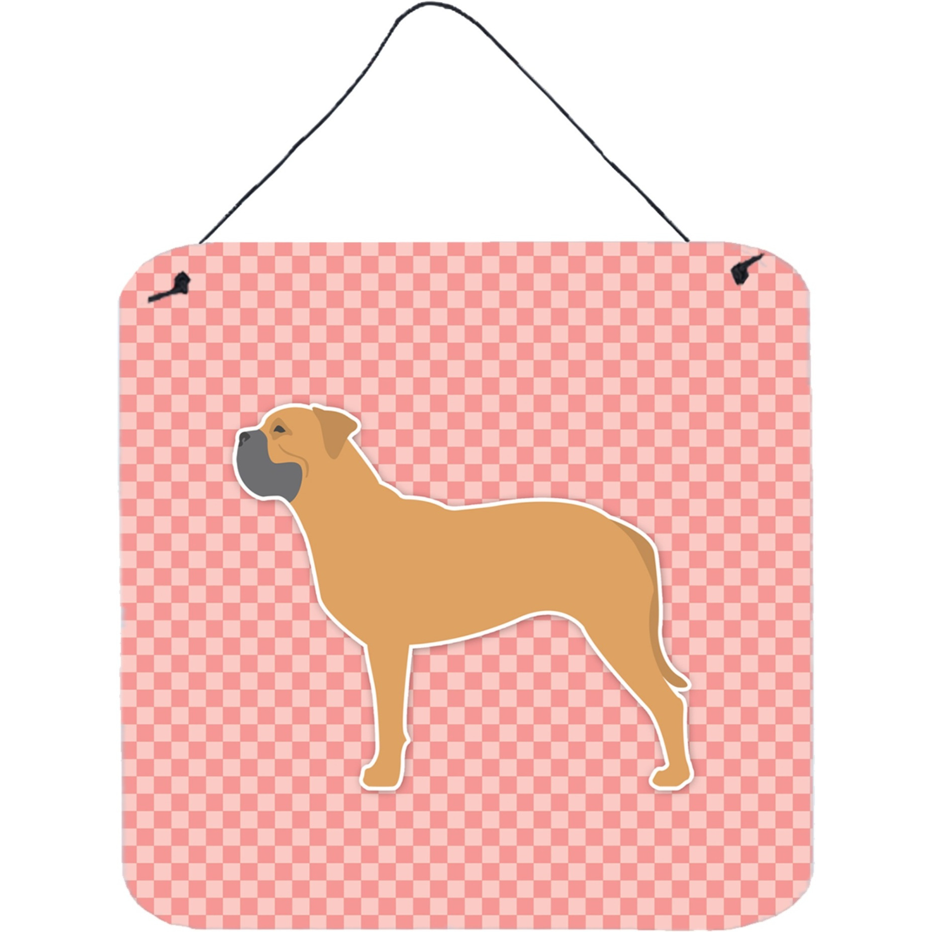 &quotCaroline's Treasures Bullmastiff Checkerboard Pink Wall or Door Hanging Prints BB3671DS66, 6"" x 6"", Multicolor"