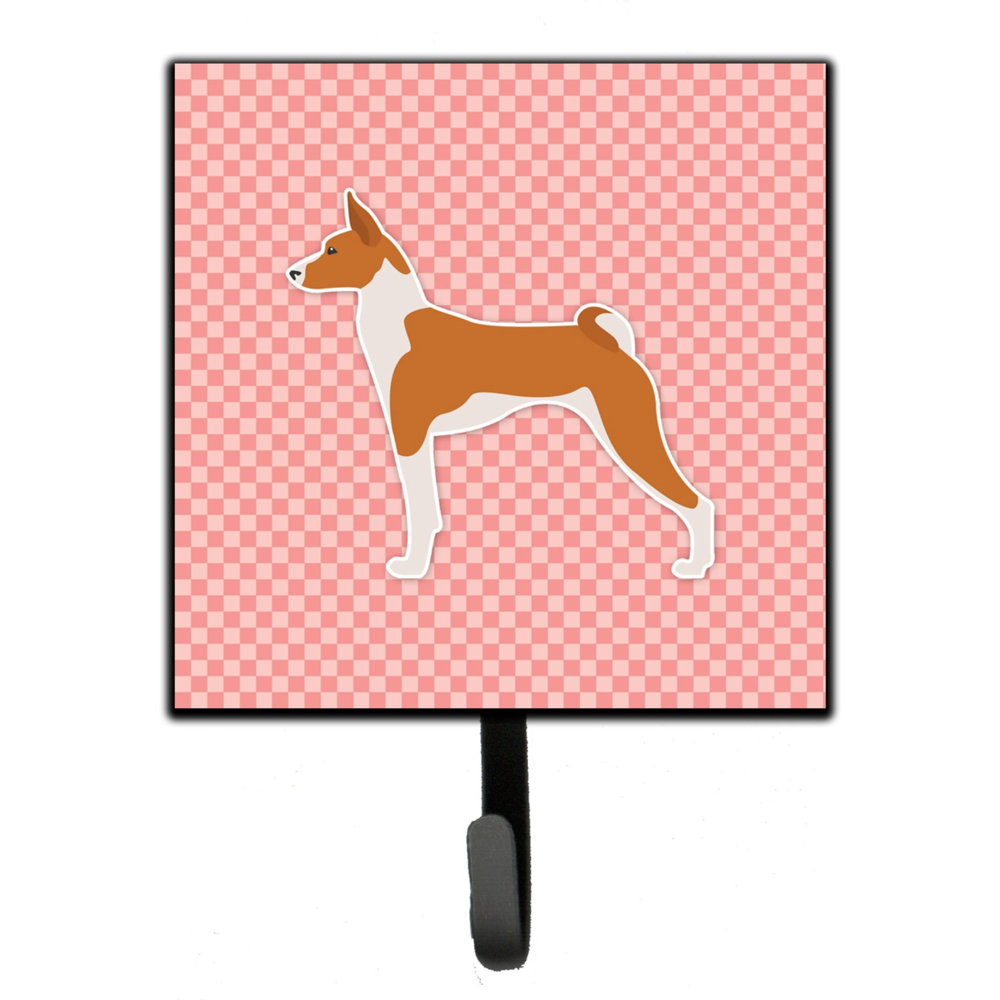 &quotCaroline's Treasures Basenji Checkerboard Pink Leash or Key Holder BB3674SH4, Small, Multicolor"