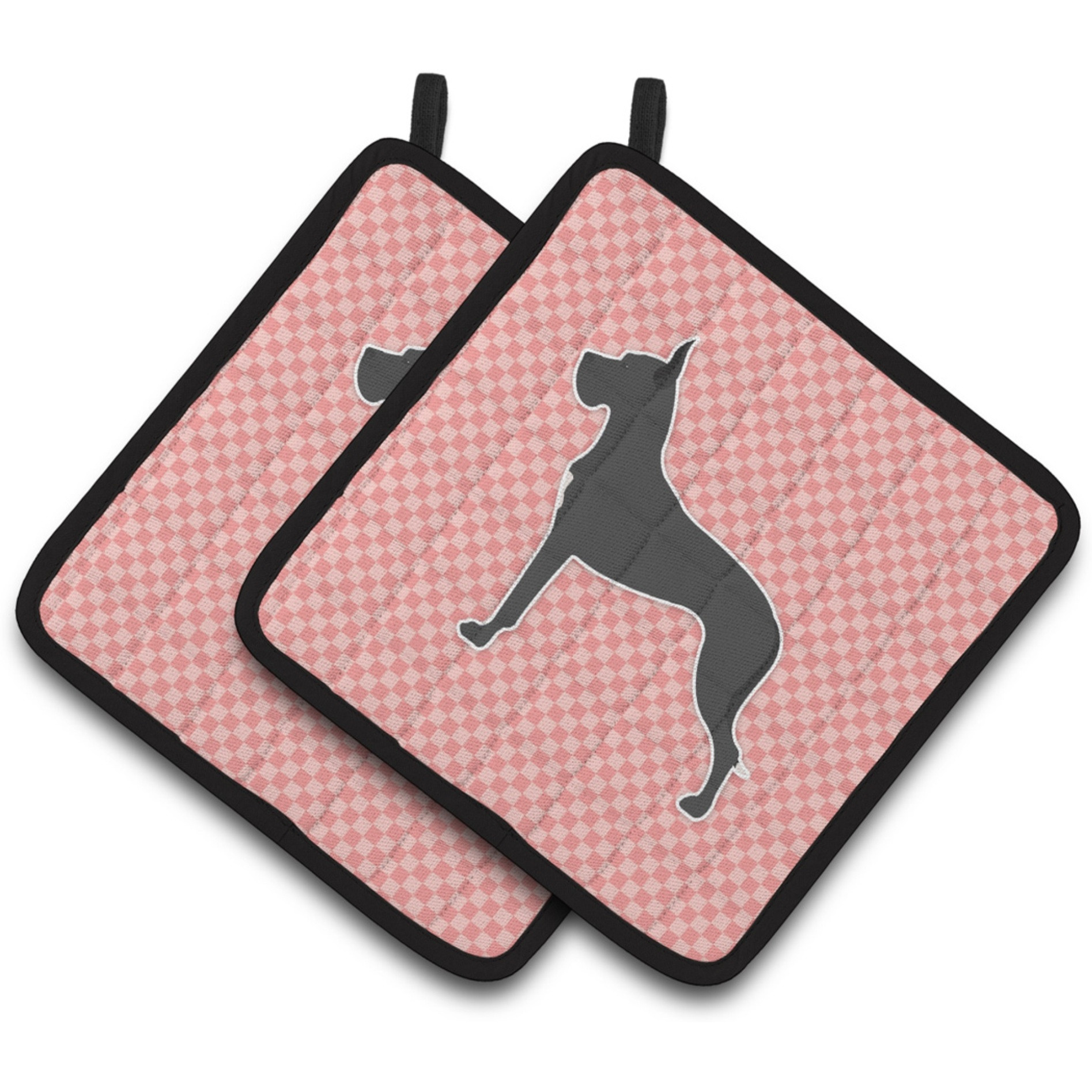 &quotCaroline's Treasures Great Dane Checkerboard Pink Pair of Pot Holders BB3675PTHD, 7.5HX7.5W, Multicolor"