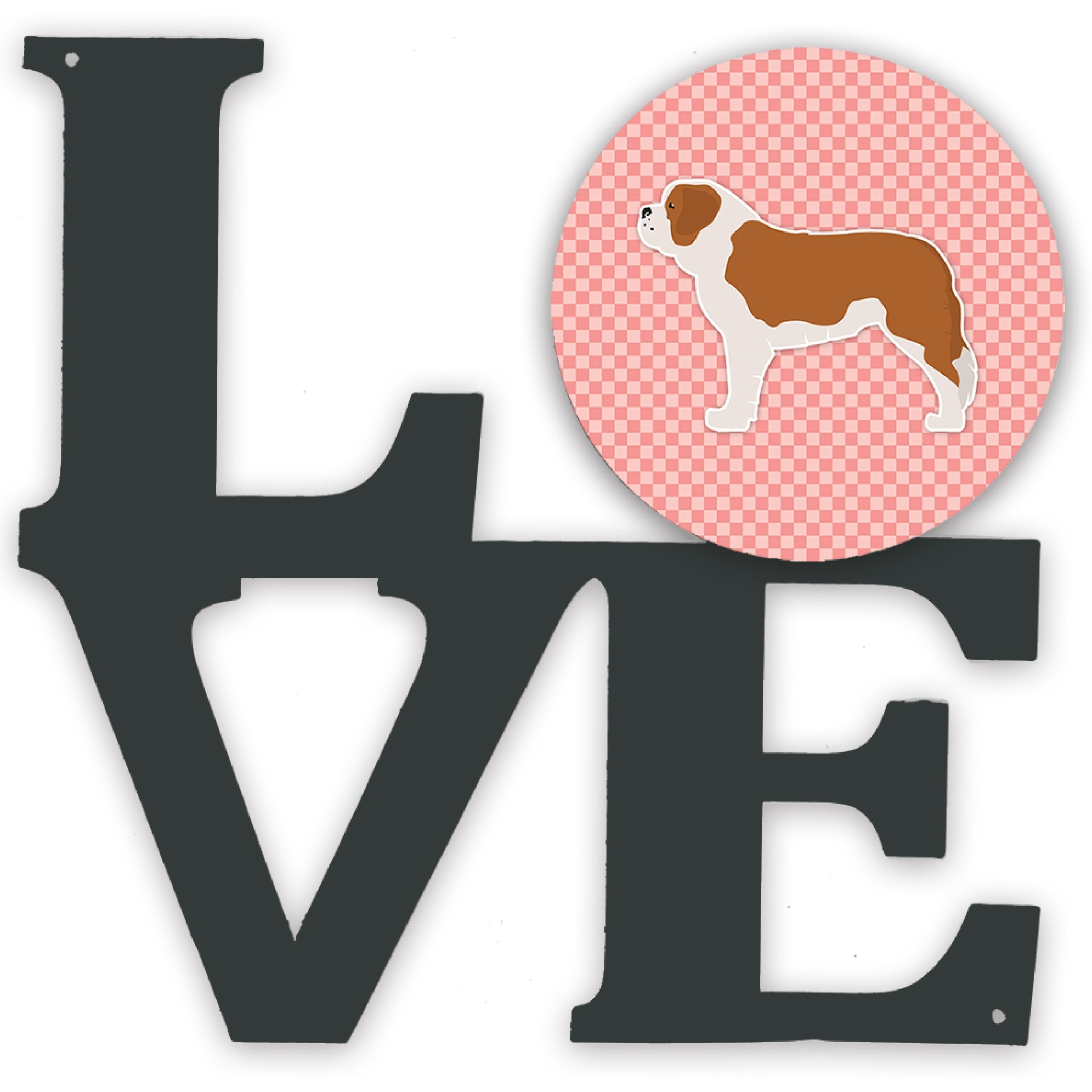 &quotCaroline's Treasures Saint Bernard Checkerboard Pink Metal Artwork Love wall-decor, Multicolor"