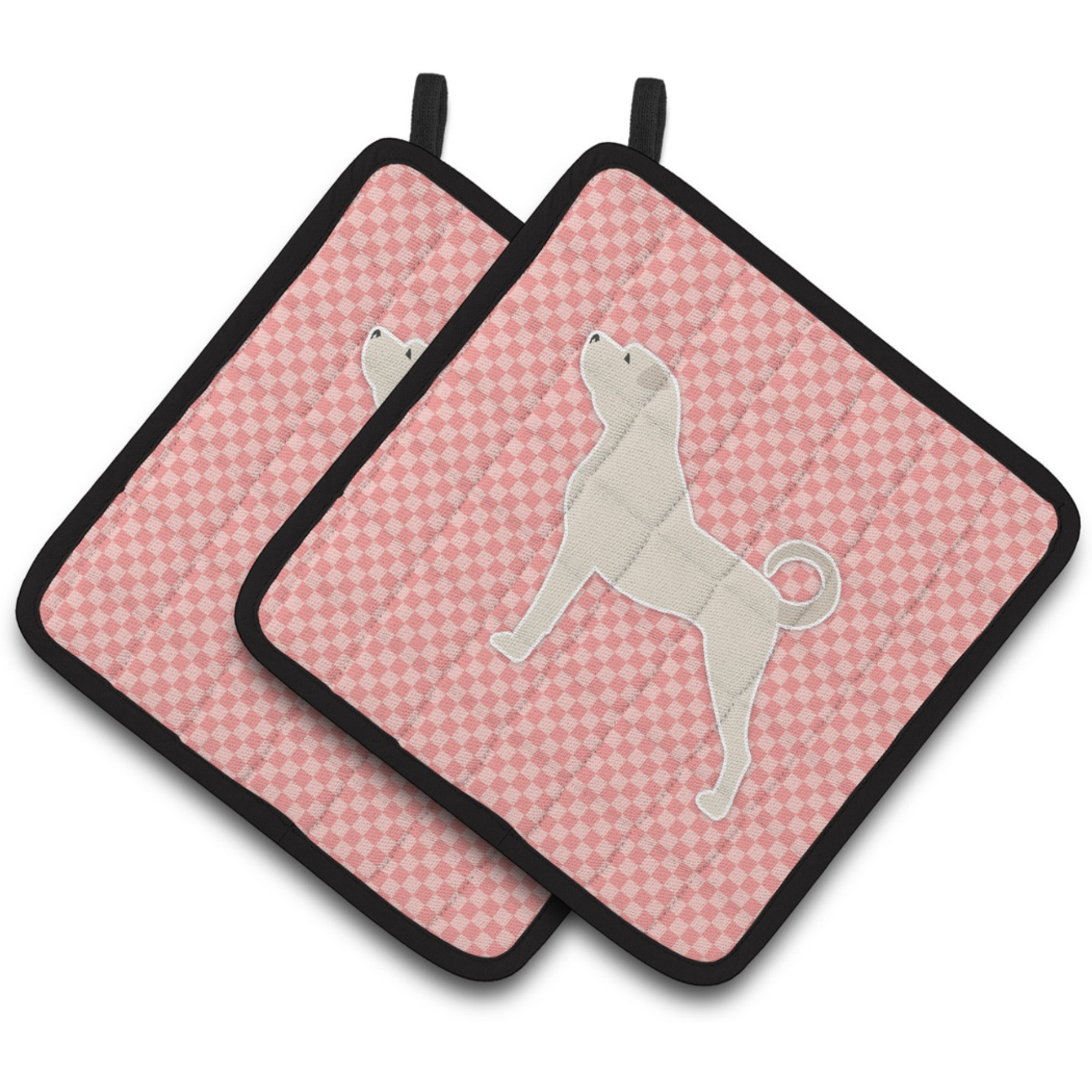 &quotCaroline's Treasures Anatolian Shepherd Checkerboard Pink Pair of Pot Holders BB3677PTHD, 7.5HX7.5W, Multicolor"