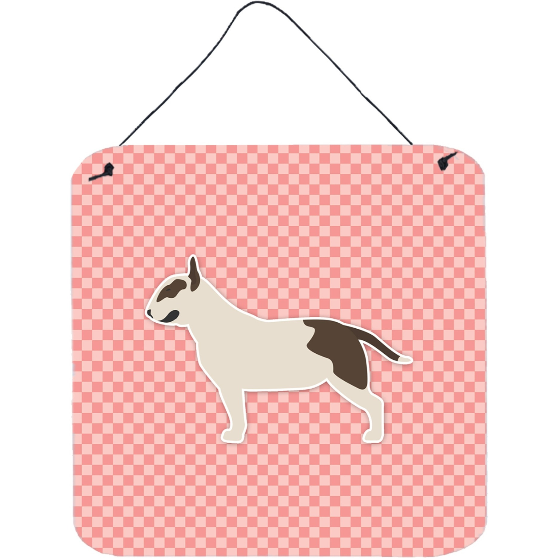&quotCaroline's Treasures Bull Terrier Checkerboard Pink Wall or Door Hanging Prints BB3678DS66, 6"" x 6"", Multicolor"