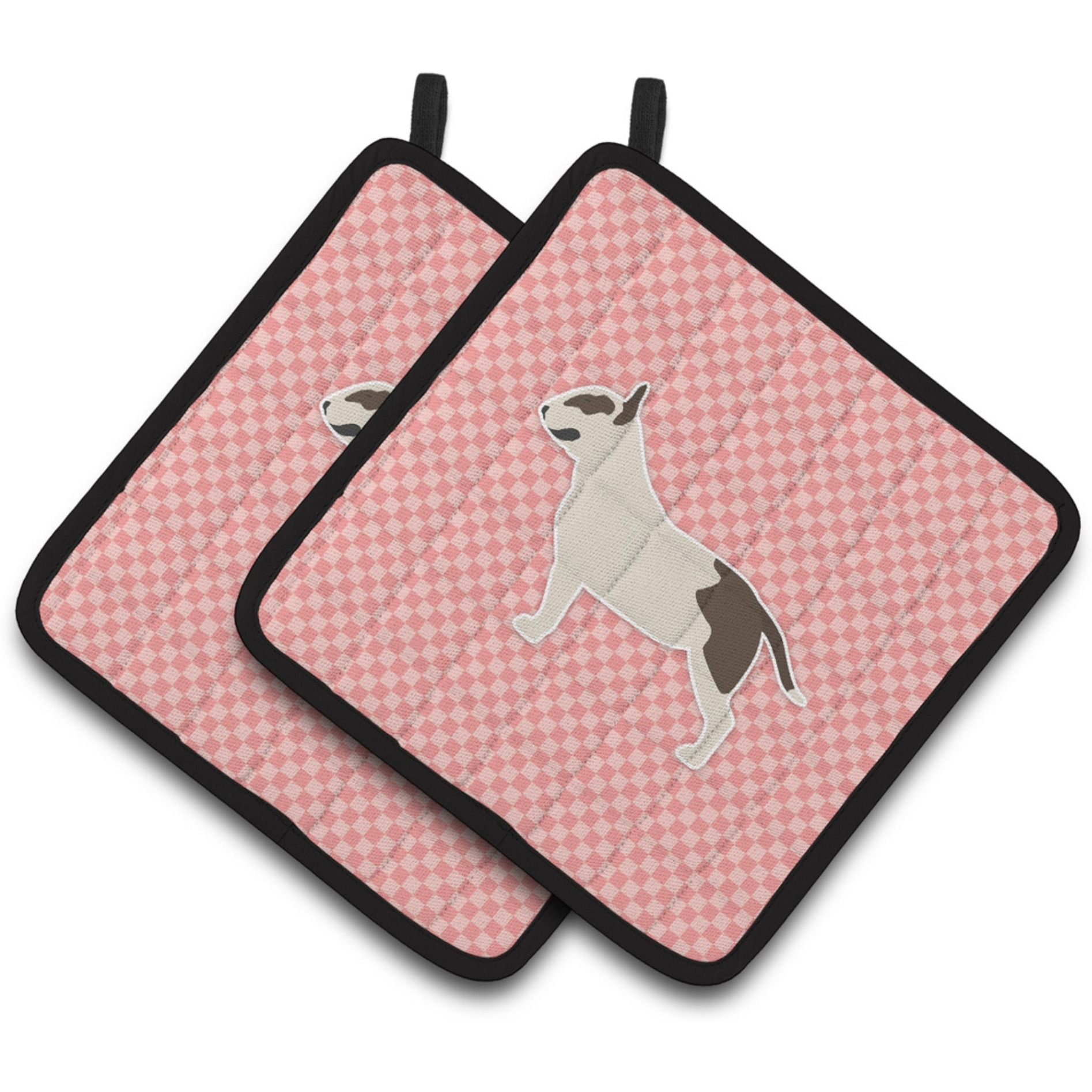 &quotCaroline's Treasures Bull Terrier Checkerboard Pink Pair of Pot Holders BB3678PTHD, 7.5HX7.5W, Multicolor"