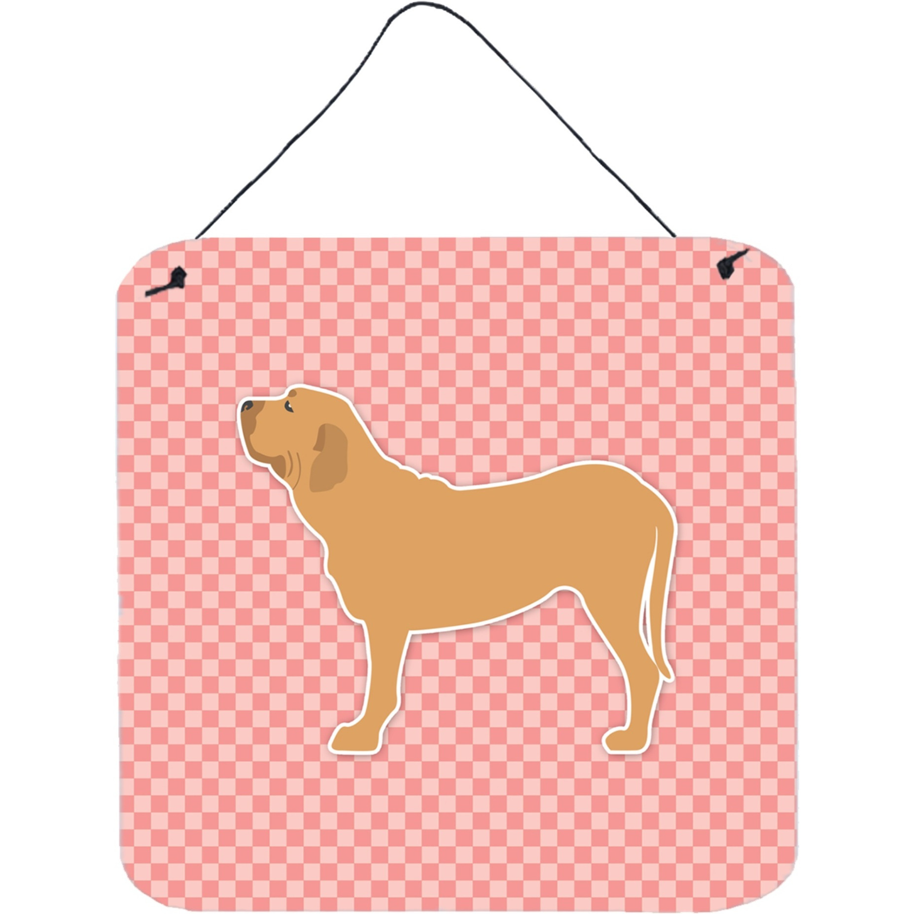 &quotCaroline's Treasures Fila Brasileiro Checkerboard Pink Wall or Door Hanging Prints BB3679DS66, 6"" x 6"", Multicolor"