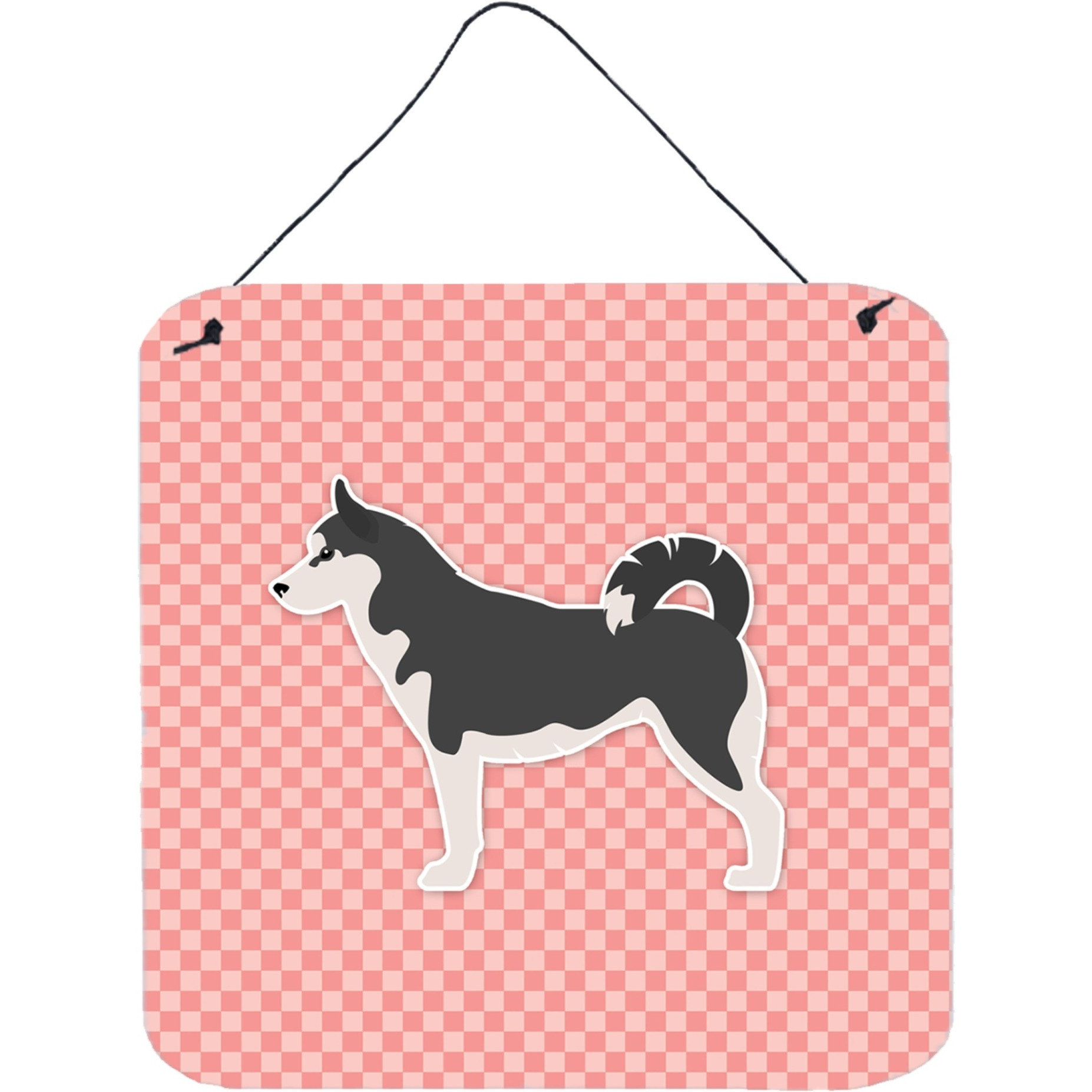 &quotCaroline's Treasures Siberian Husky Checkerboard Pink Wall or Door Hanging Prints BB3680DS66, 6"" x 6"", Multicolor"