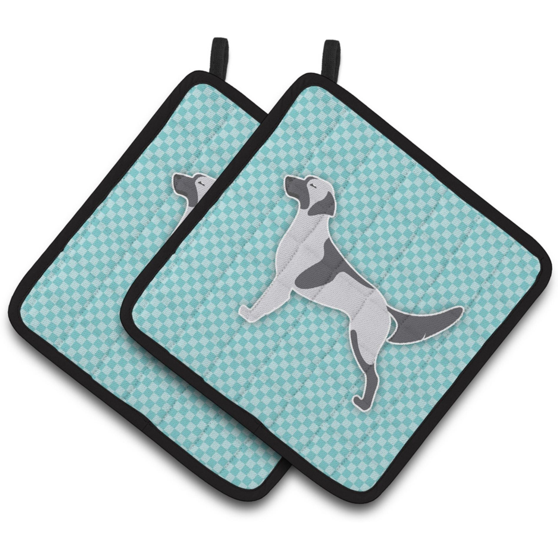 &quotCaroline's Treasures English Setter Checkerboard Blue Pair of Pot Holders BB3681PTHD, 7.5HX7.5W, Multicolor"