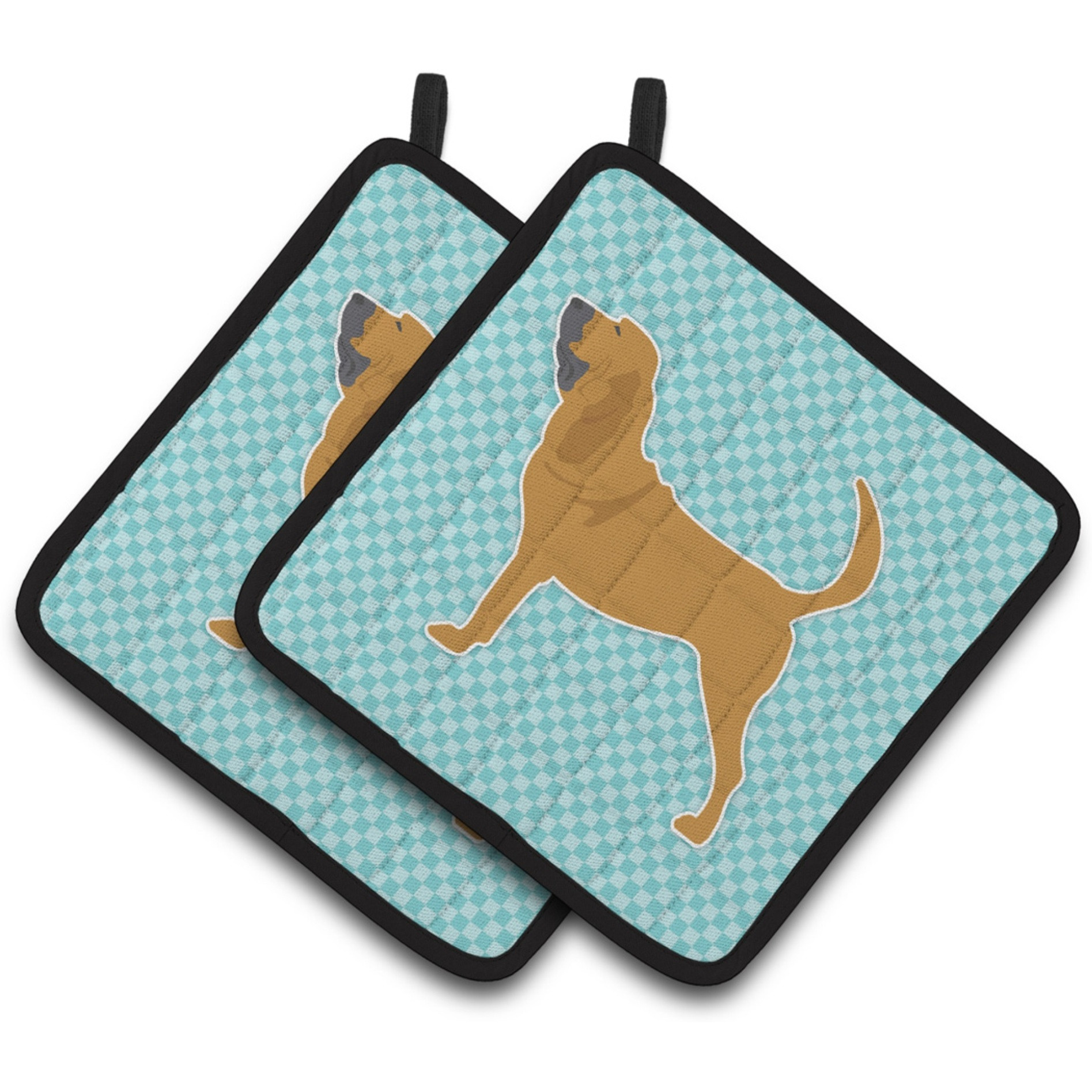 &quotCaroline's Treasures Bloodhound Checkerboard Blue Pair of Pot Holders BB3684PTHD, 7.5HX7.5W, Multicolor"