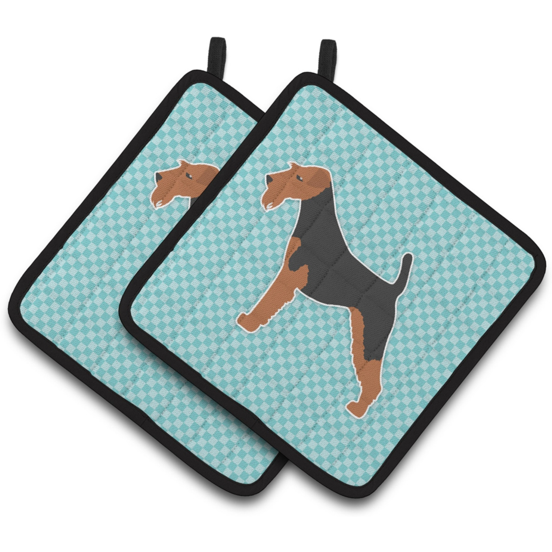 &quotCaroline's Treasures Welsh Terrier Checkerboard Blue Pair of Pot Holders BB3685PTHD, 7.5HX7.5W, Multicolor"