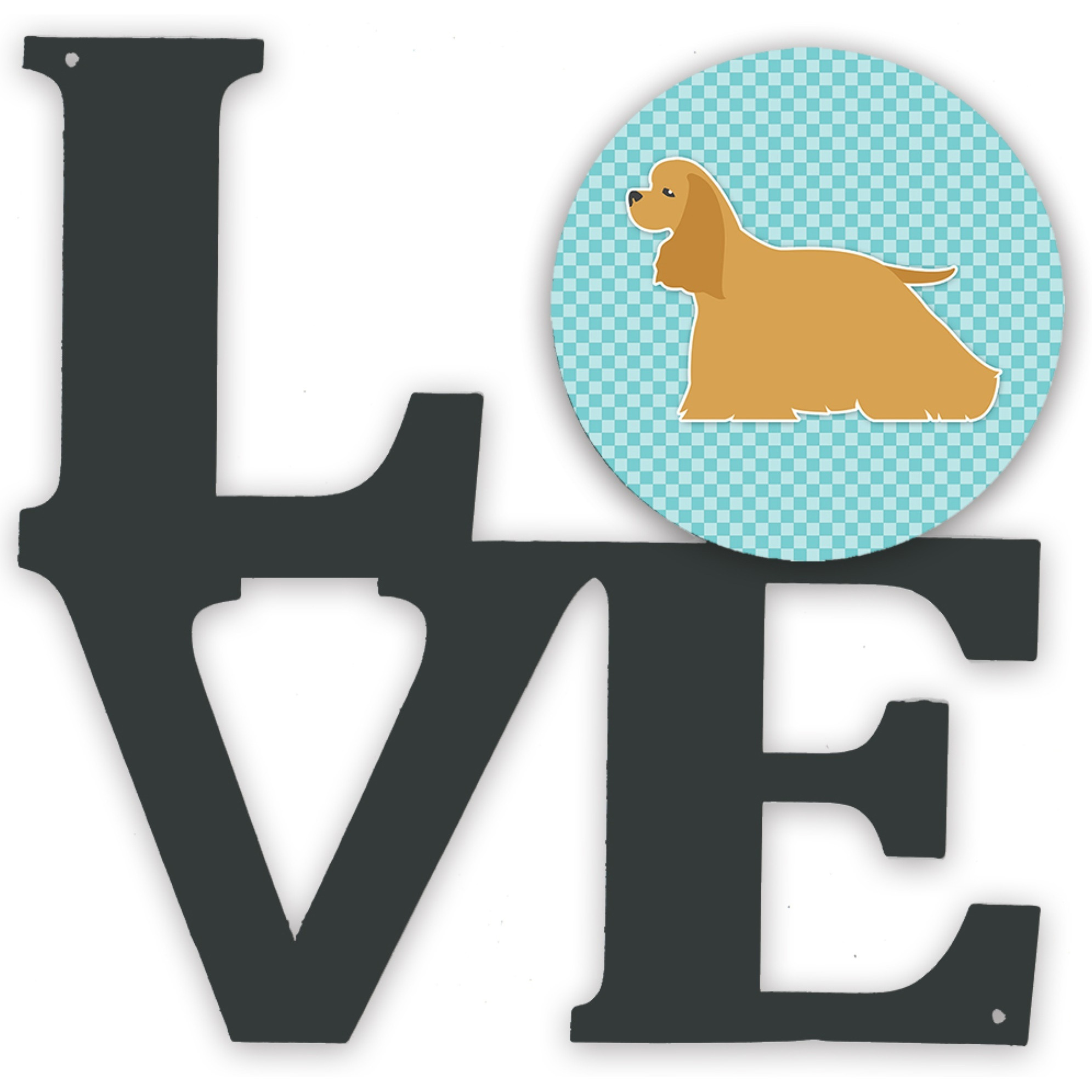 &quotCaroline's Treasures Cocker Spaniel Checkerboard Blue Metal Artwork Love wall-decor, Multicolor"