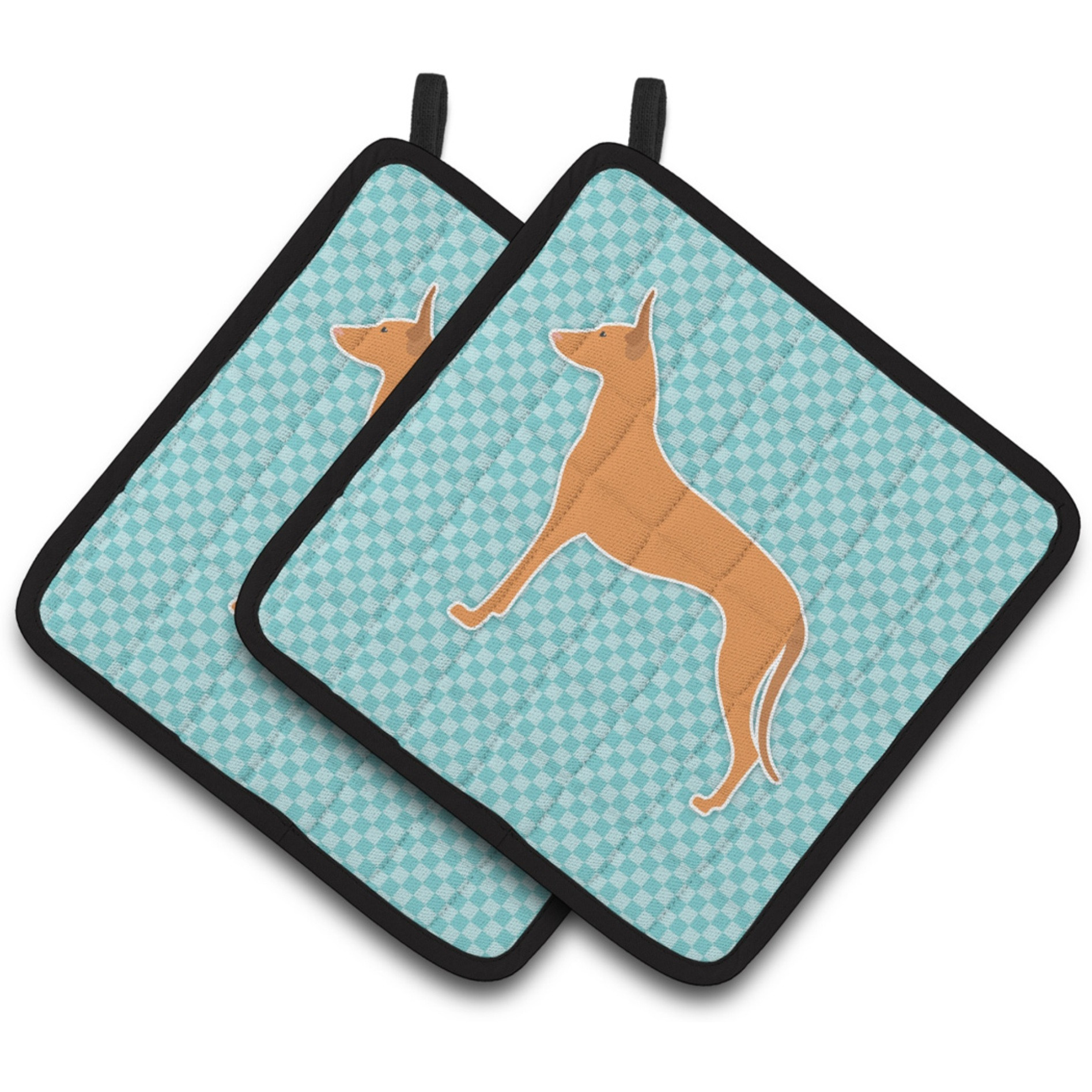 &quotCaroline's Treasures Pharaoh Hound Checkerboard Blue Pair of Pot Holders BB3688PTHD, 7.5HX7.5W, Multicolor"