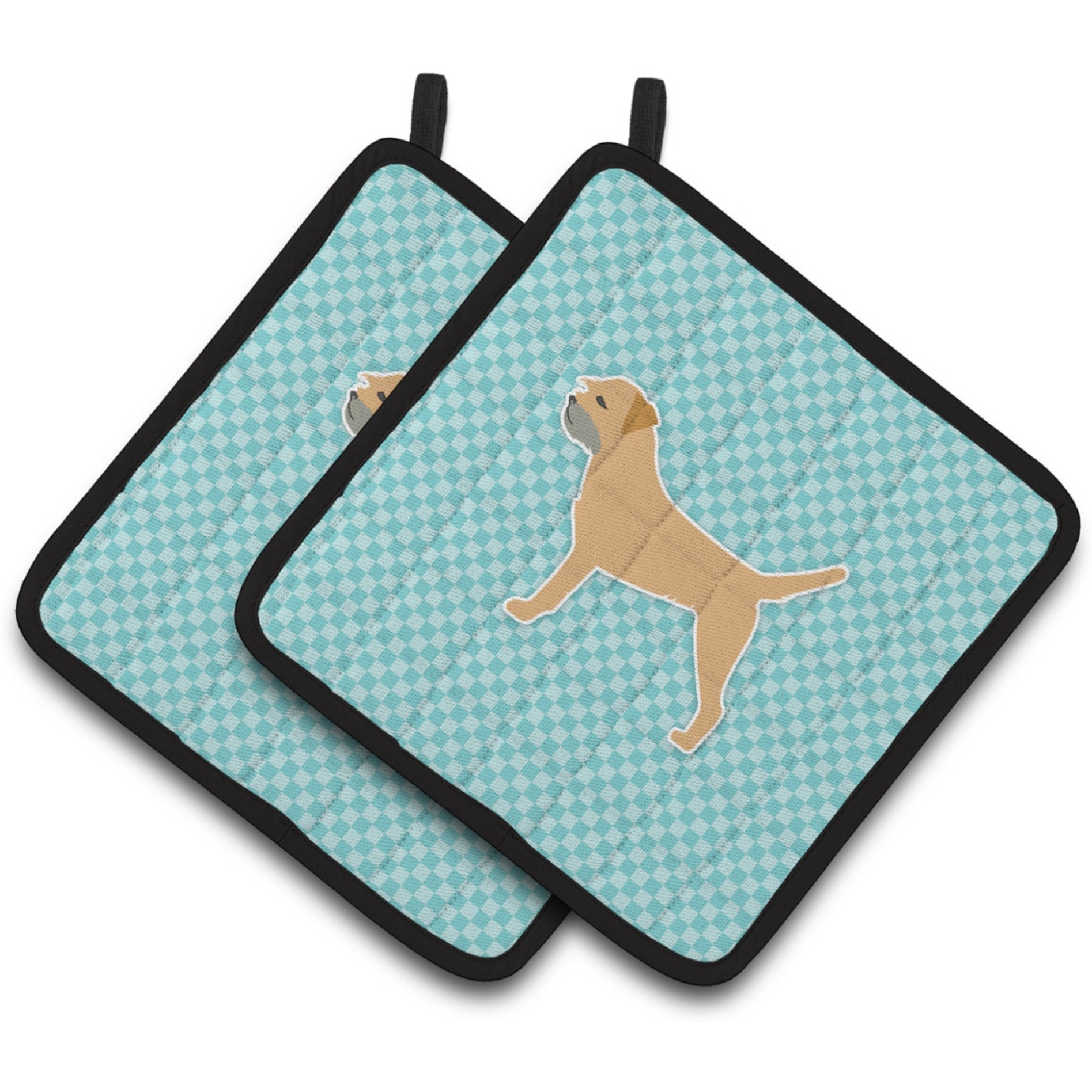 &quotCaroline's Treasures Border Terrier Checkerboard Blue Pair of Pot Holders BB3689PTHD, 7.5HX7.5W, Multicolor"