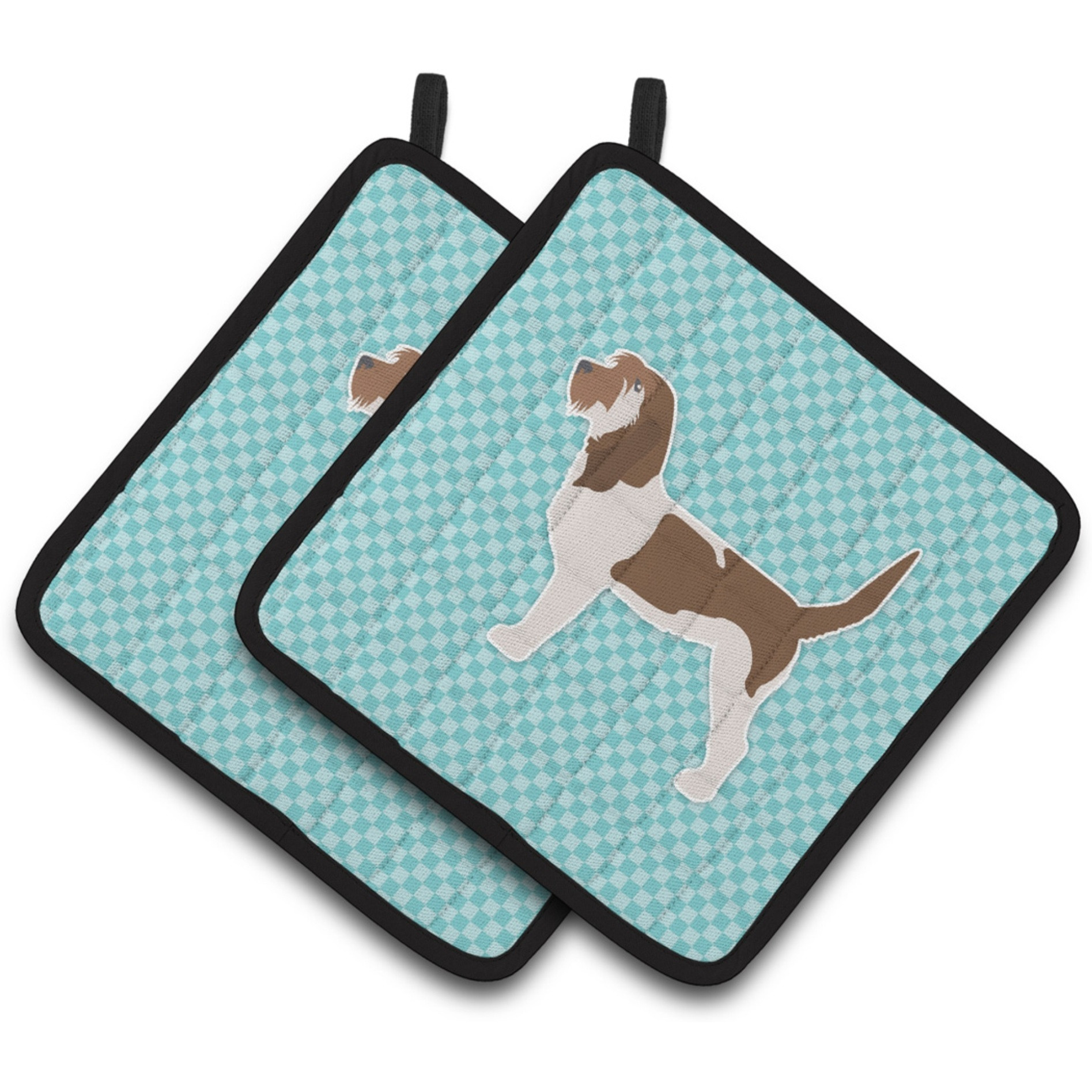 &quotCaroline's Treasures Grand Basset Griffon Vendeen Checkerboard Blue Pair of Pot Holders BB3690PTHD, 7.5HX7.5W, Multicolor"