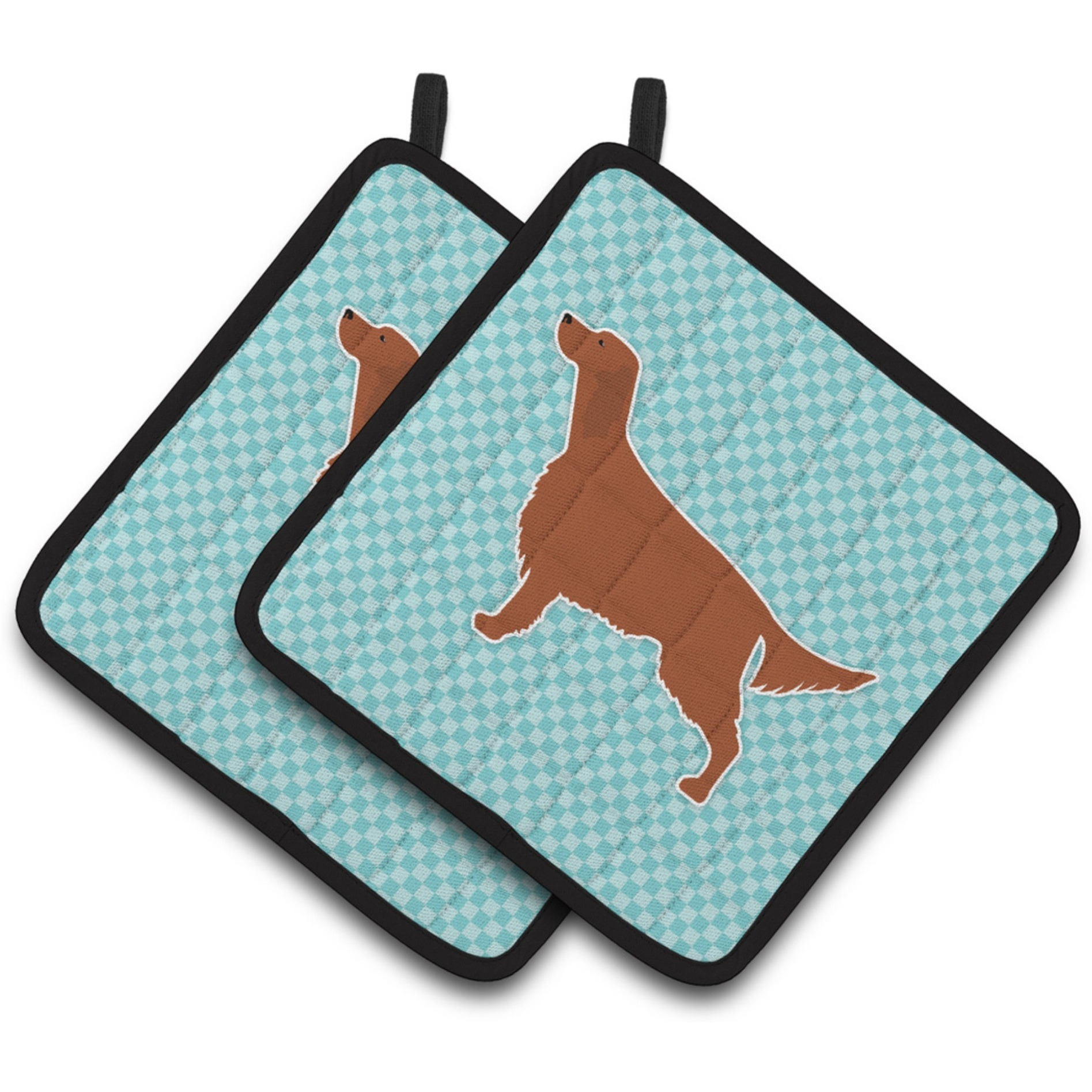&quotCaroline's Treasures Irish Setter Checkerboard Blue Pair of Pot Holders BB3693PTHD, 7.5HX7.5W, Multicolor"