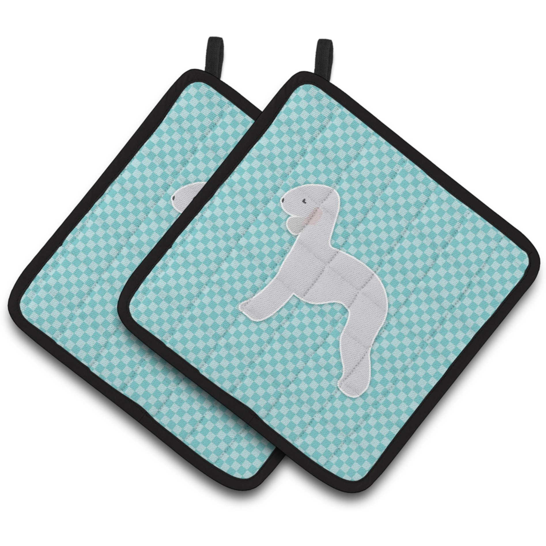 &quotCaroline's Treasures Bedlington Terrier Checkerboard Blue Pair of Pot Holders BB3694PTHD, 7.5HX7.5W, Multicolor"