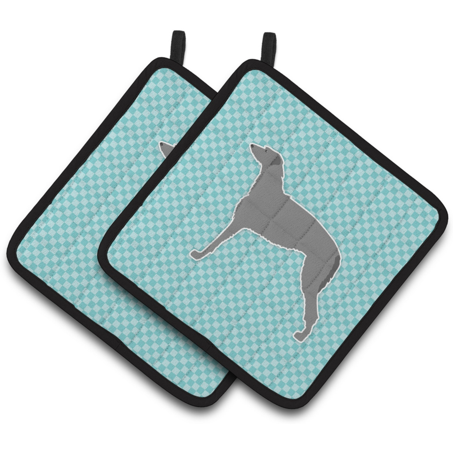 &quotCaroline's Treasures Scottish Deerhound Checkerboard Blue Pair of Pot Holders BB3696PTHD, 7.5HX7.5W, Multicolor"