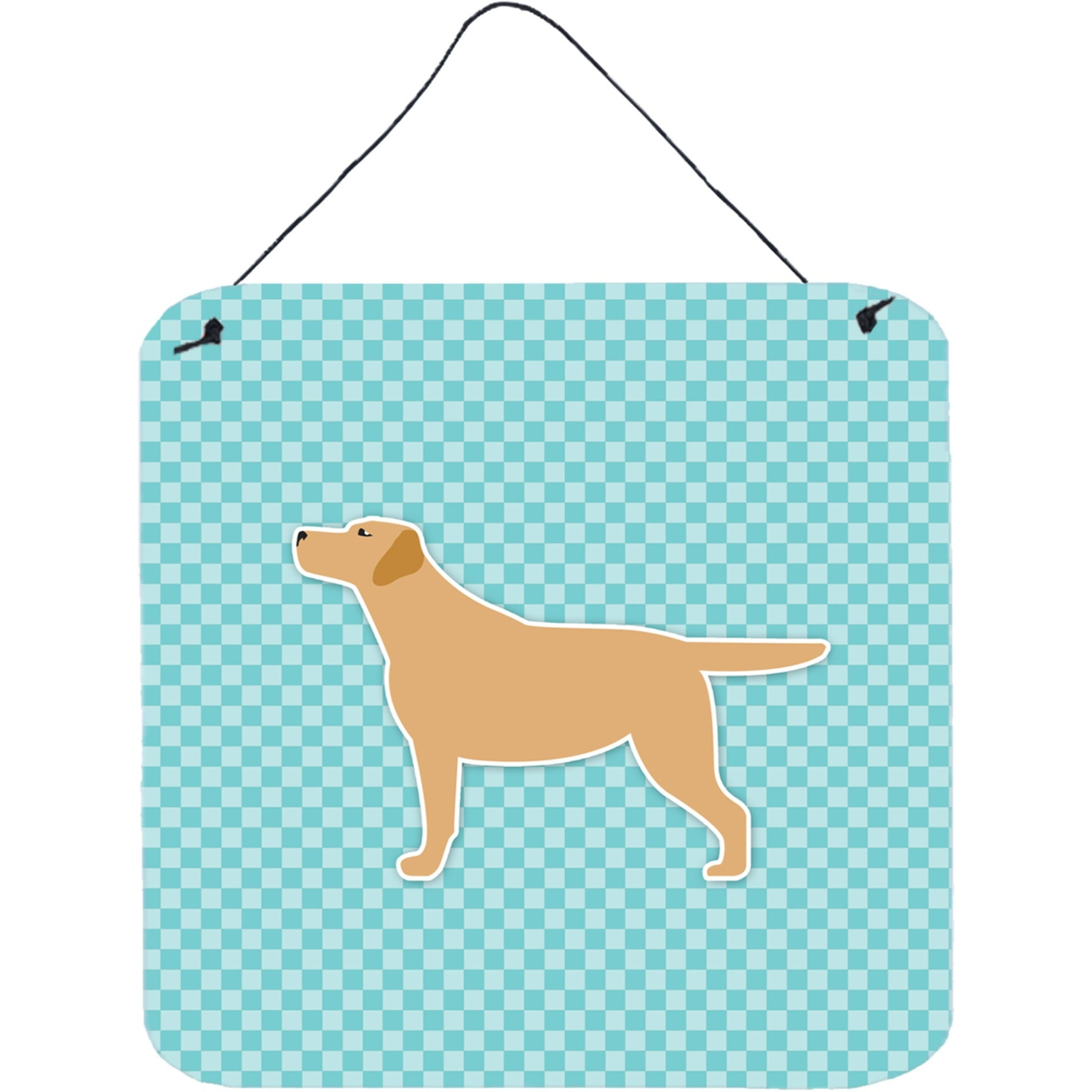 &quotCaroline's Treasures Yellow Labrador Retriever Checkerboard Blue Wall or Door Hanging Prints BB3697DS66, 6"" x 6"", Multicolor"