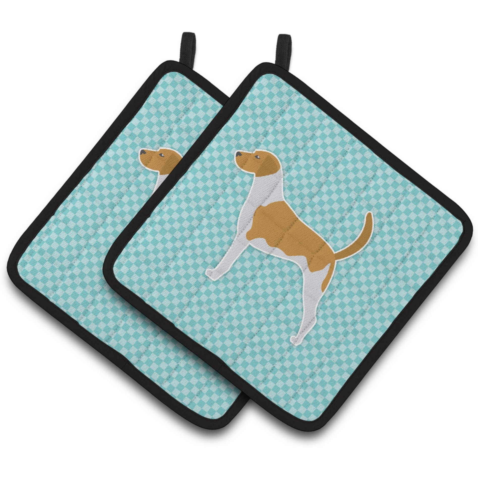 &quotCaroline's Treasures American Foxhound Checkerboard Blue Pair of Pot Holders BB3698PTHD, 7.5HX7.5W, Multicolor"