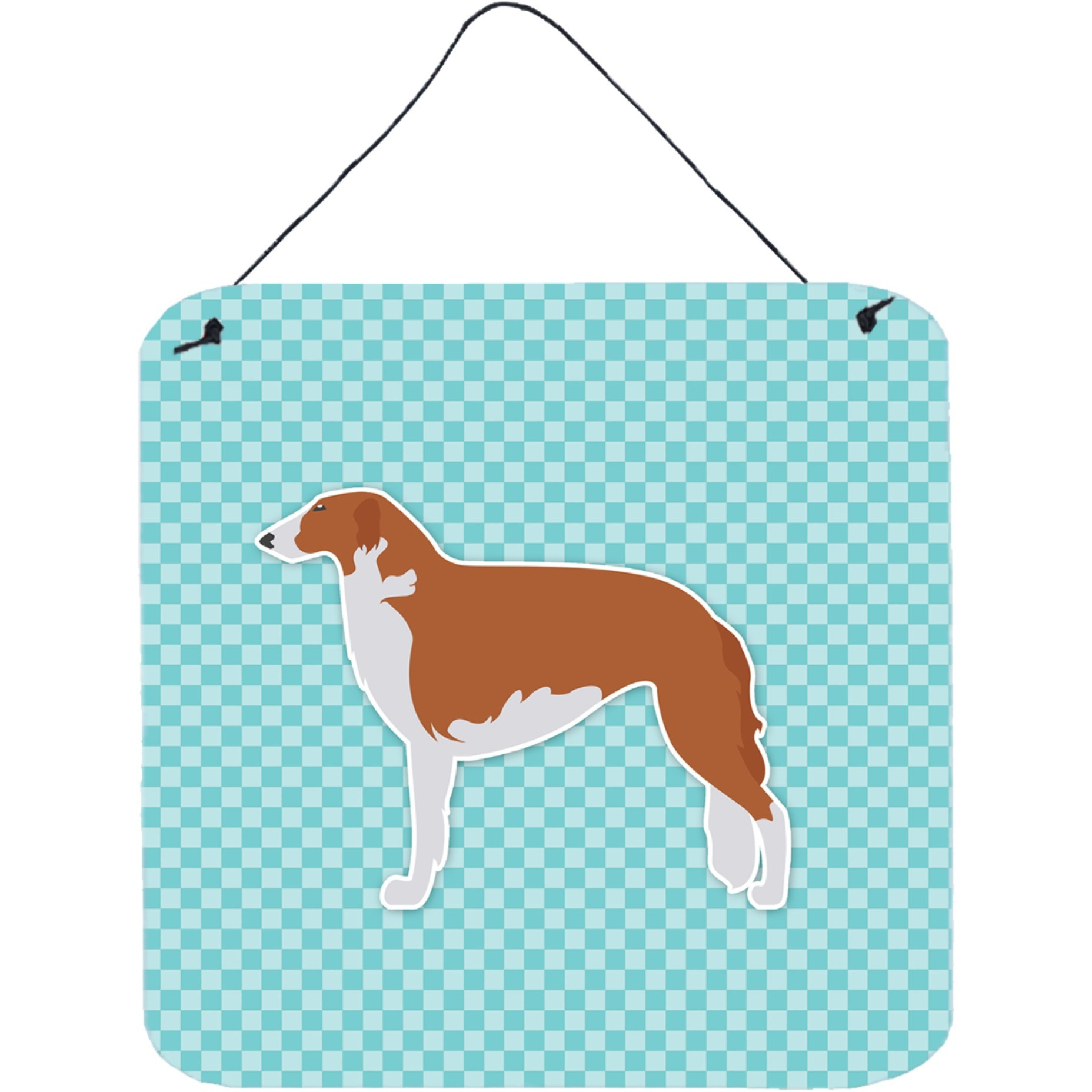 &quotCaroline's Treasures Borzoi Russian Greyhound Checkerboard Blue Wall or Door Hanging Prints BB3699DS66, 6"" x 6"", Multicolor"