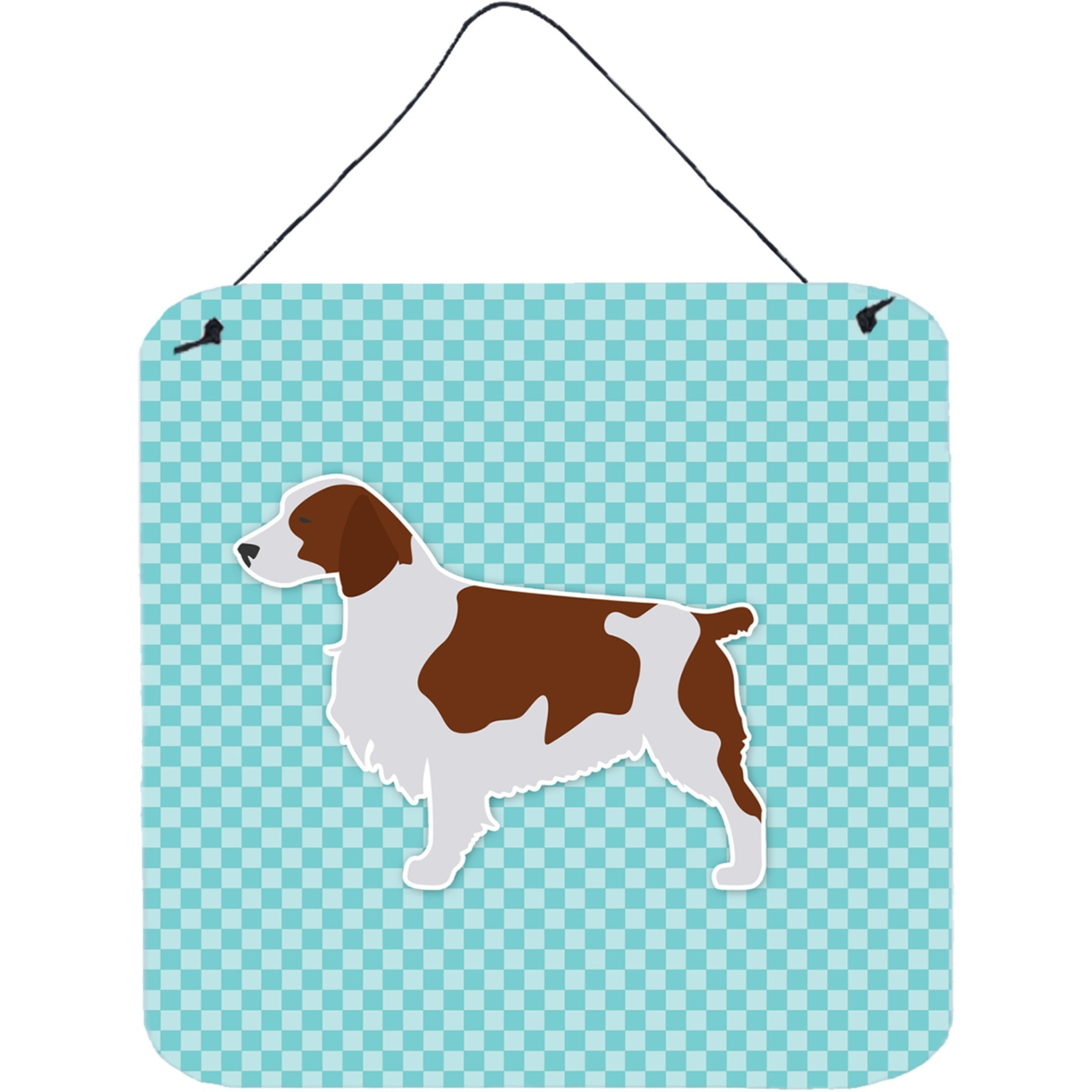 &quotCaroline's Treasures Welsh Springer Spaniel Checkerboard Blue Wall or Door Hanging Prints BB3700DS66, 6"" x 6"", Multicolor"