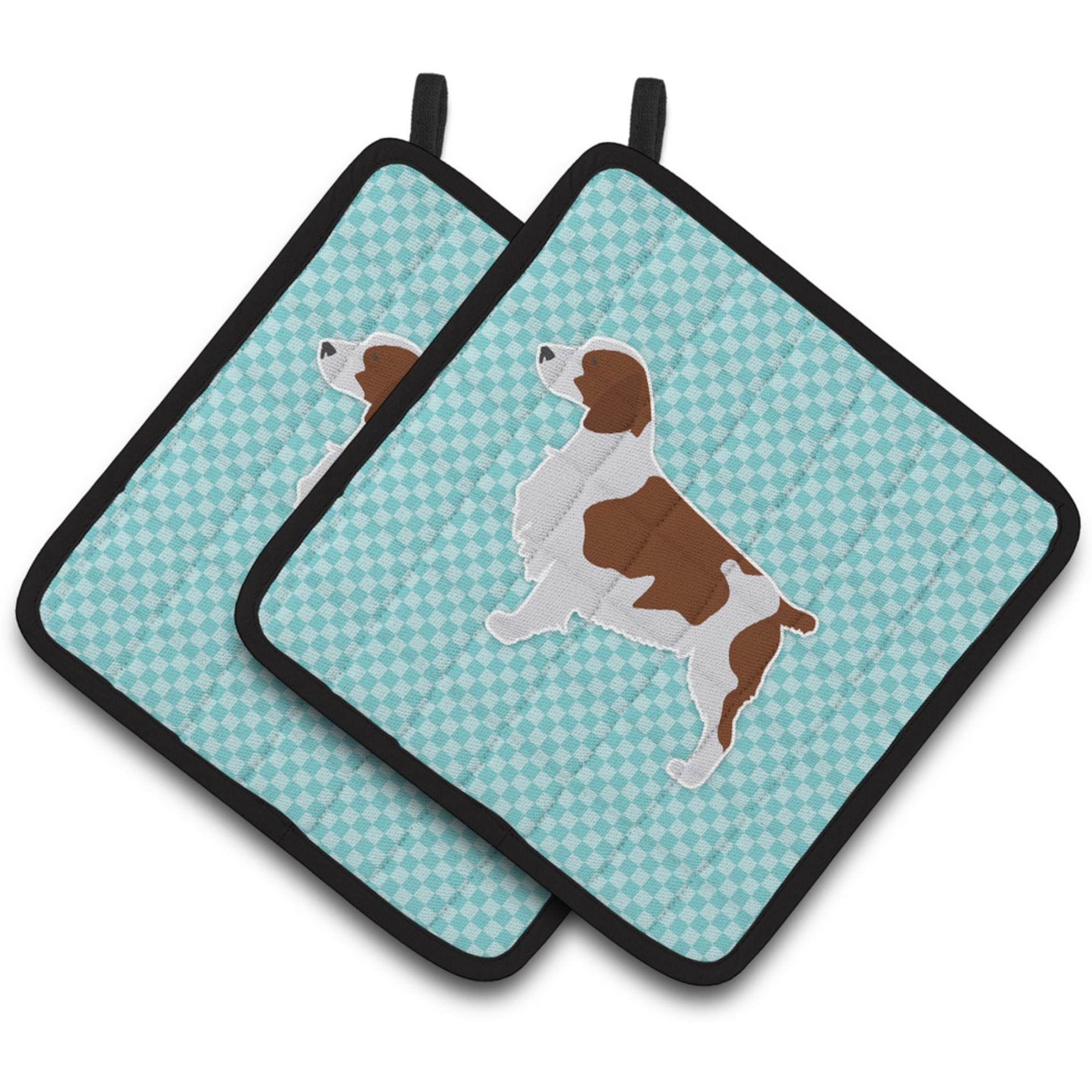 &quotCaroline's Treasures Welsh Springer Spaniel Checkerboard Blue Pair of Pot Holders BB3700PTHD, 7.5HX7.5W, Multicolor"