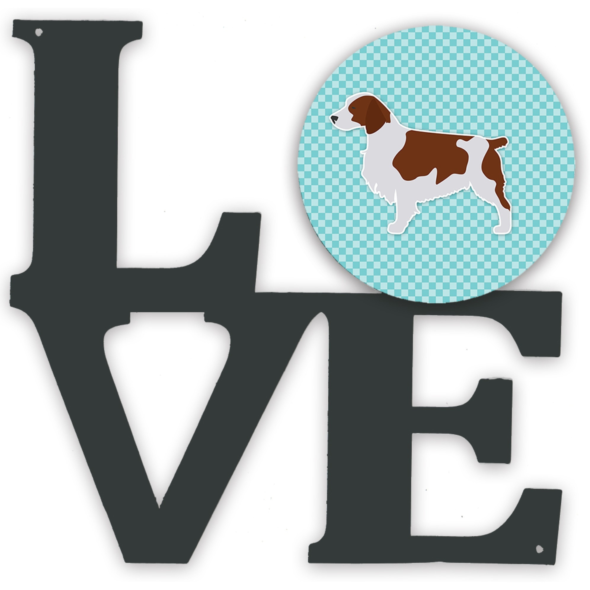 &quotCaroline's Treasures Welsh Springer Spaniel Checkerboard Blue Metal Artwork Love wall-decor, Multicolor"