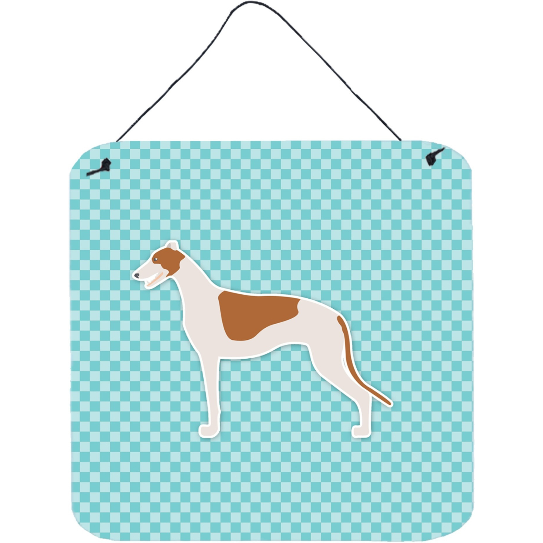 &quotCaroline's Treasures Greyhound Checkerboard Blue Wall or Door Hanging Prints BB3705DS66, 6"" x 6"", Multicolor"