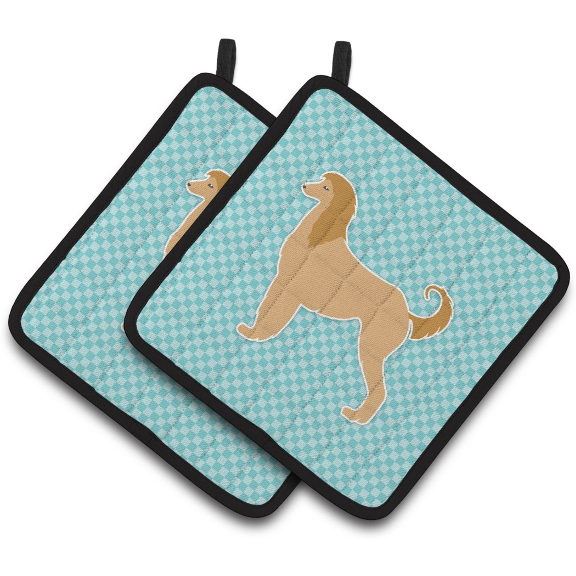 &quotCaroline's Treasures Afghan Hound Checkerboard Blue Pair of Pot Holders BB3706PTHD, 7.5HX7.5W, Multicolor"