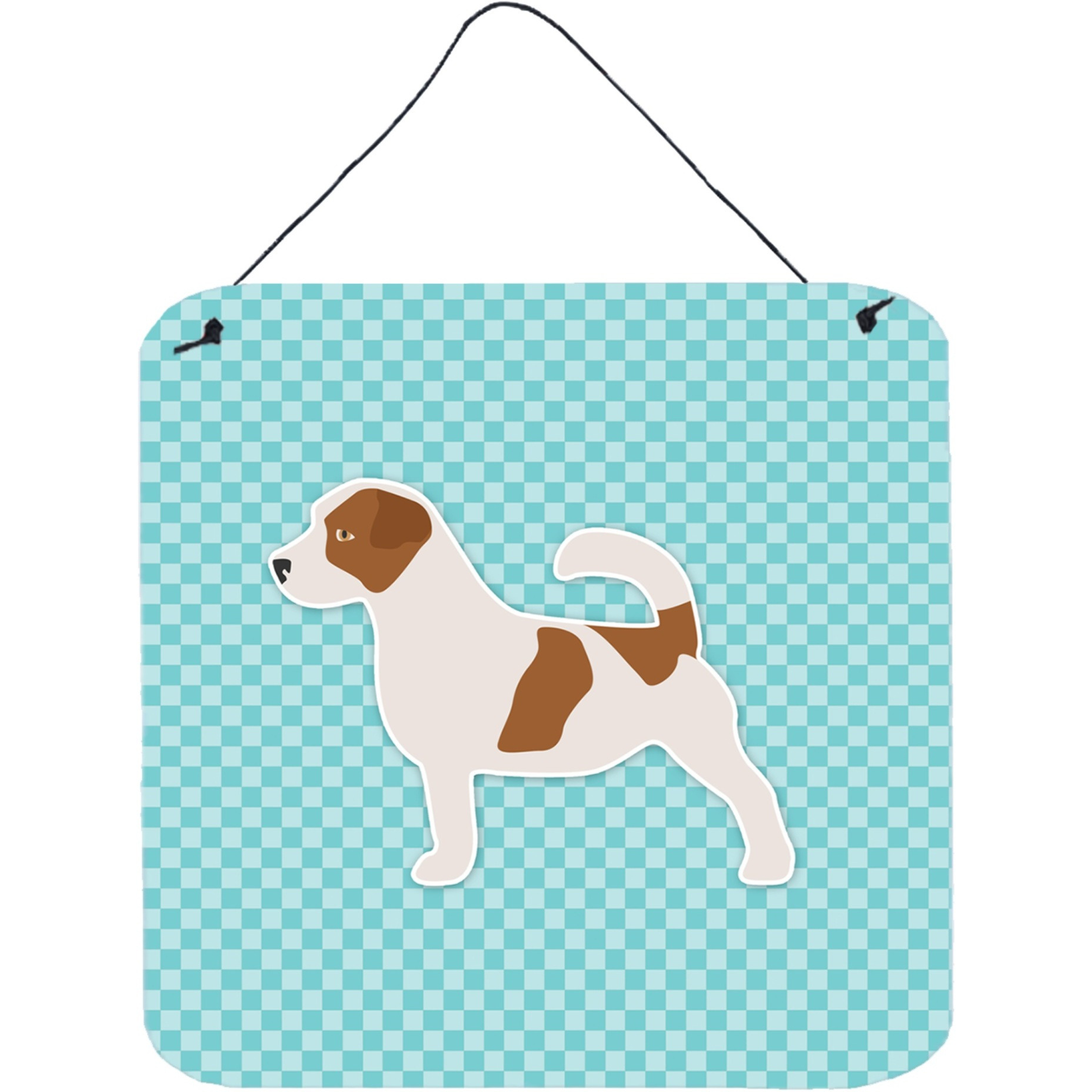 &quotCaroline's Treasures Jack Russell Terrier Checkerboard Blue Wall or Door Hanging Prints BB3707DS66, 6"" x 6"", Multicolor"