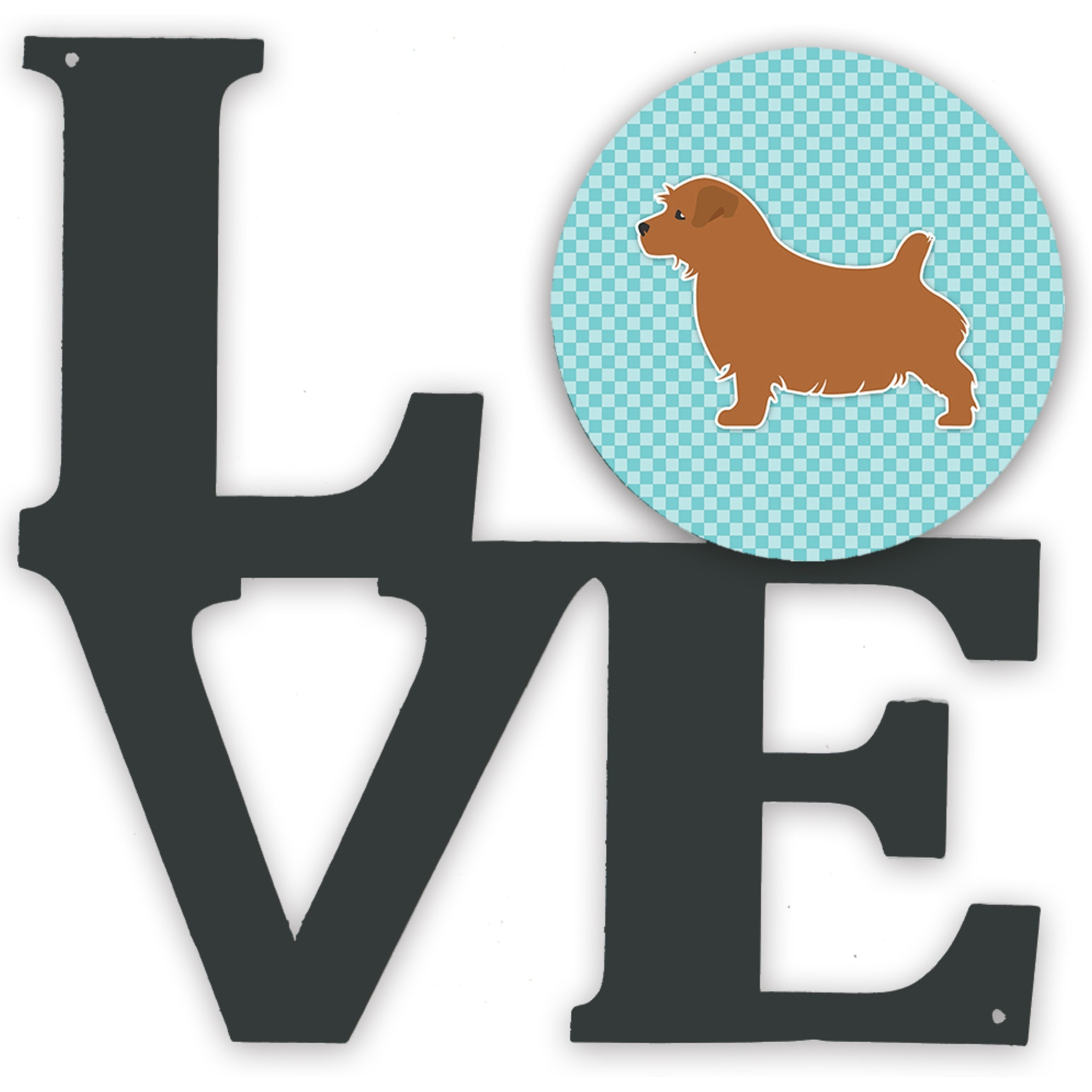 &quotCaroline's Treasures Norfolk Terrier Checkerboard Blue Metal Artwork Love wall-decor, Multicolor"