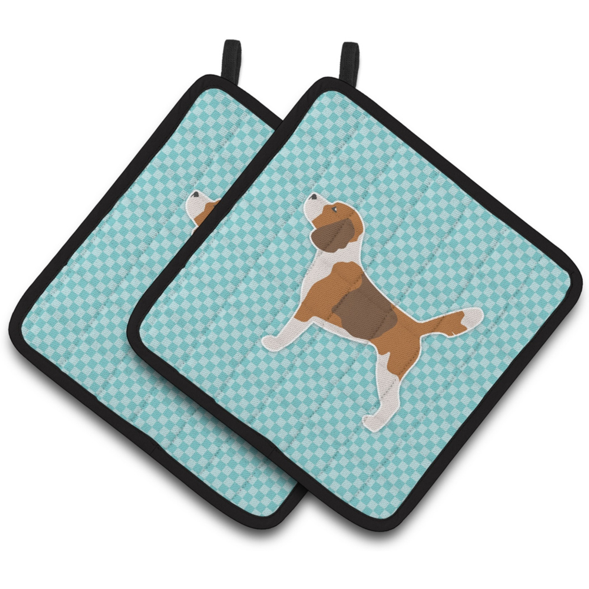 &quotCaroline's Treasures Beagle Checkerboard Blue Pair of Pot Holders BB3710PTHD, 7.5HX7.5W, Multicolor"