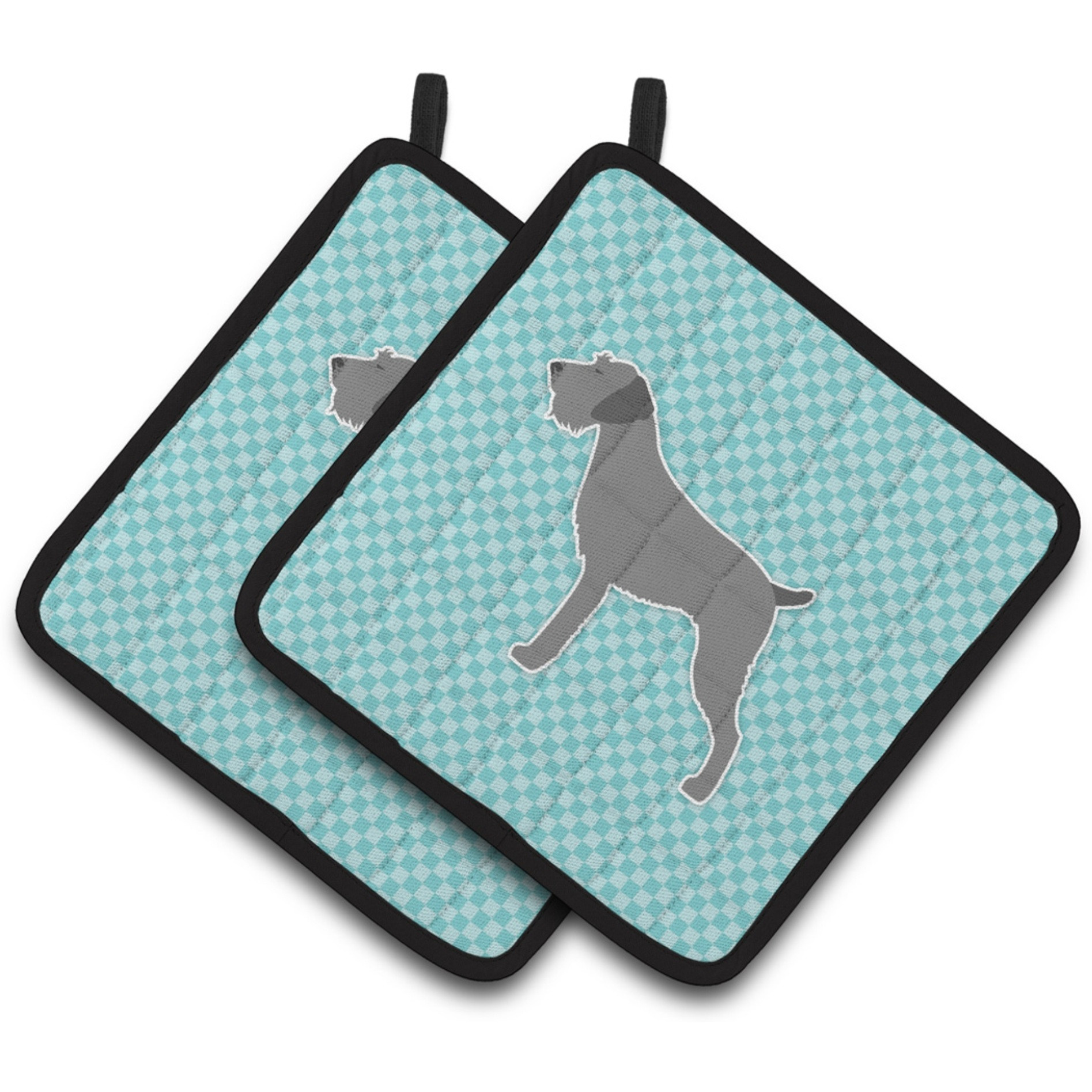 &quotCaroline's Treasures German Wirehaired Pointer Checkerboard Blue Pair of Pot Holders BB3711PTHD, 7.5HX7.5W, Multicolor"