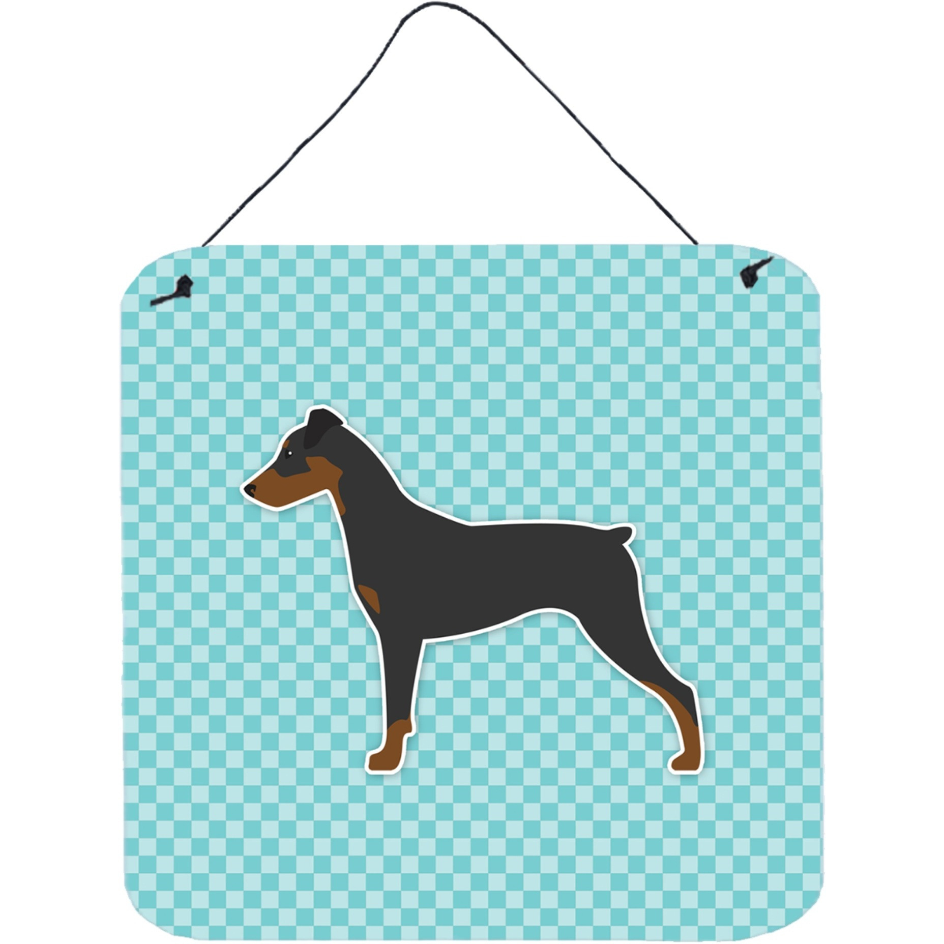 &quotCaroline's Treasures German Pinscher Checkerboard Blue Wall or Door Hanging Prints BB3713DS66, 6"" x 6"", Multicolor"