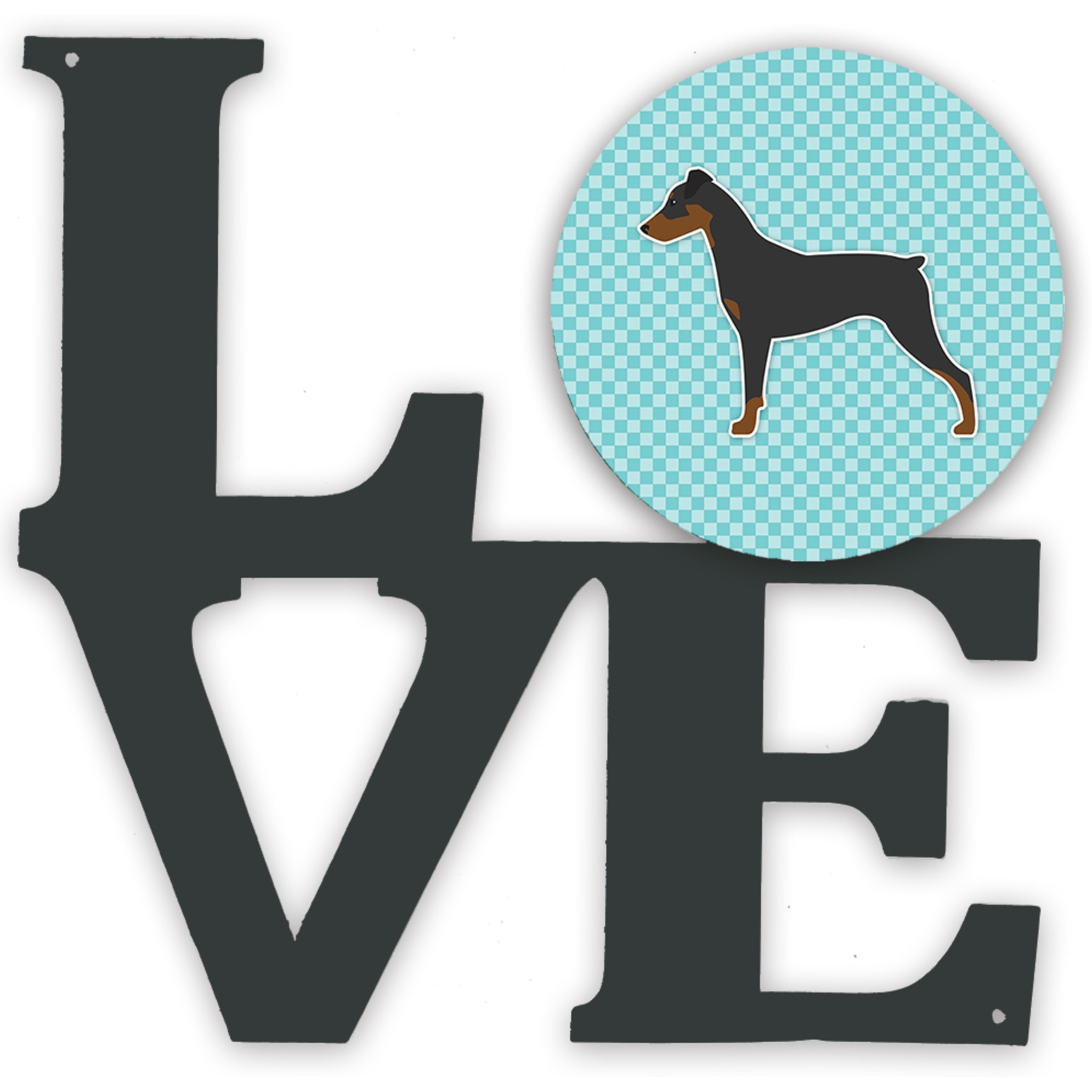 &quotCaroline's Treasures German Pinscher Checkerboard Blue Metal Artwork Love wall-decor, Multicolor"