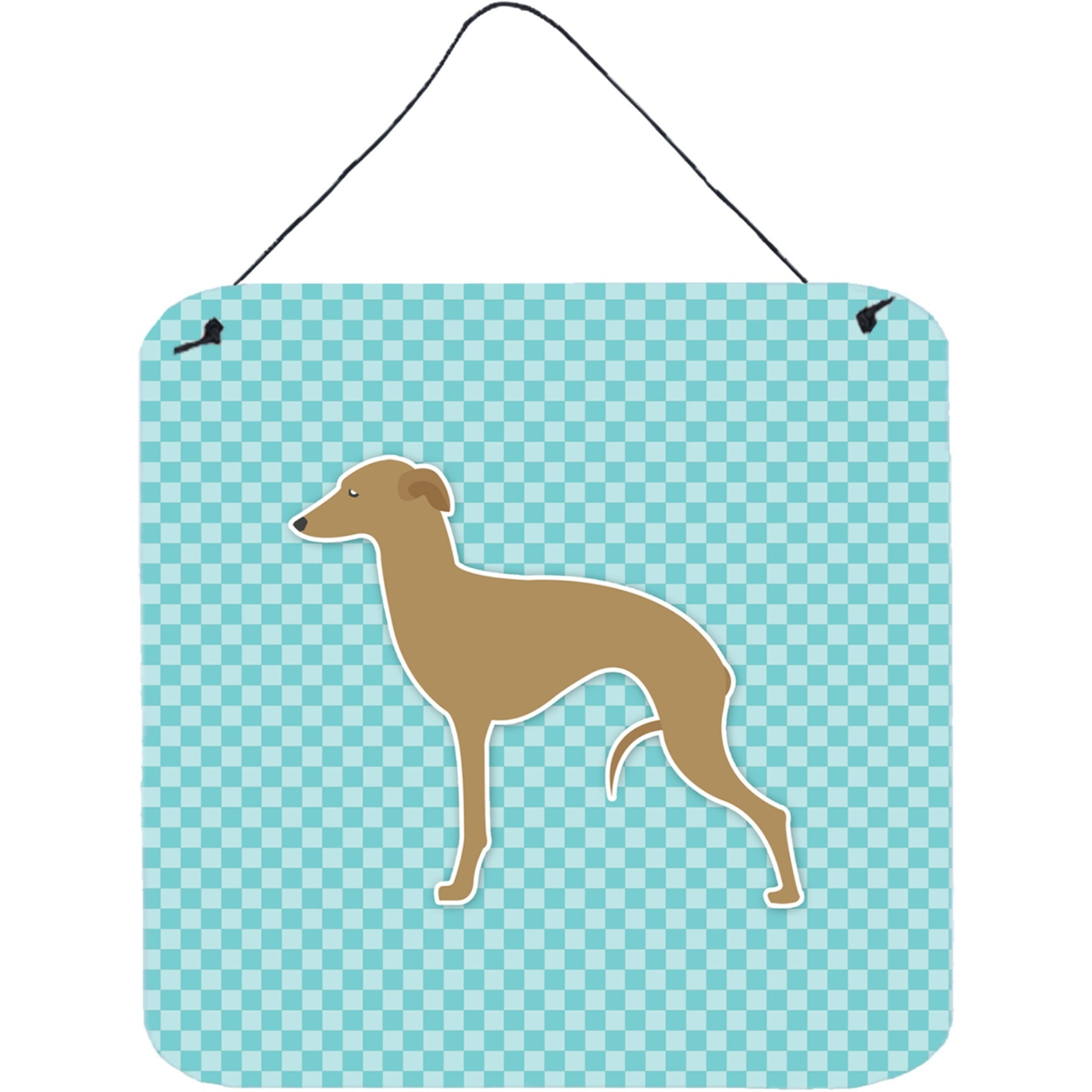 &quotCaroline's Treasures Italian Greyhound Checkerboard Blue Wall or Door Hanging Prints BB3714DS66, 6"" x 6"", Multicolor"