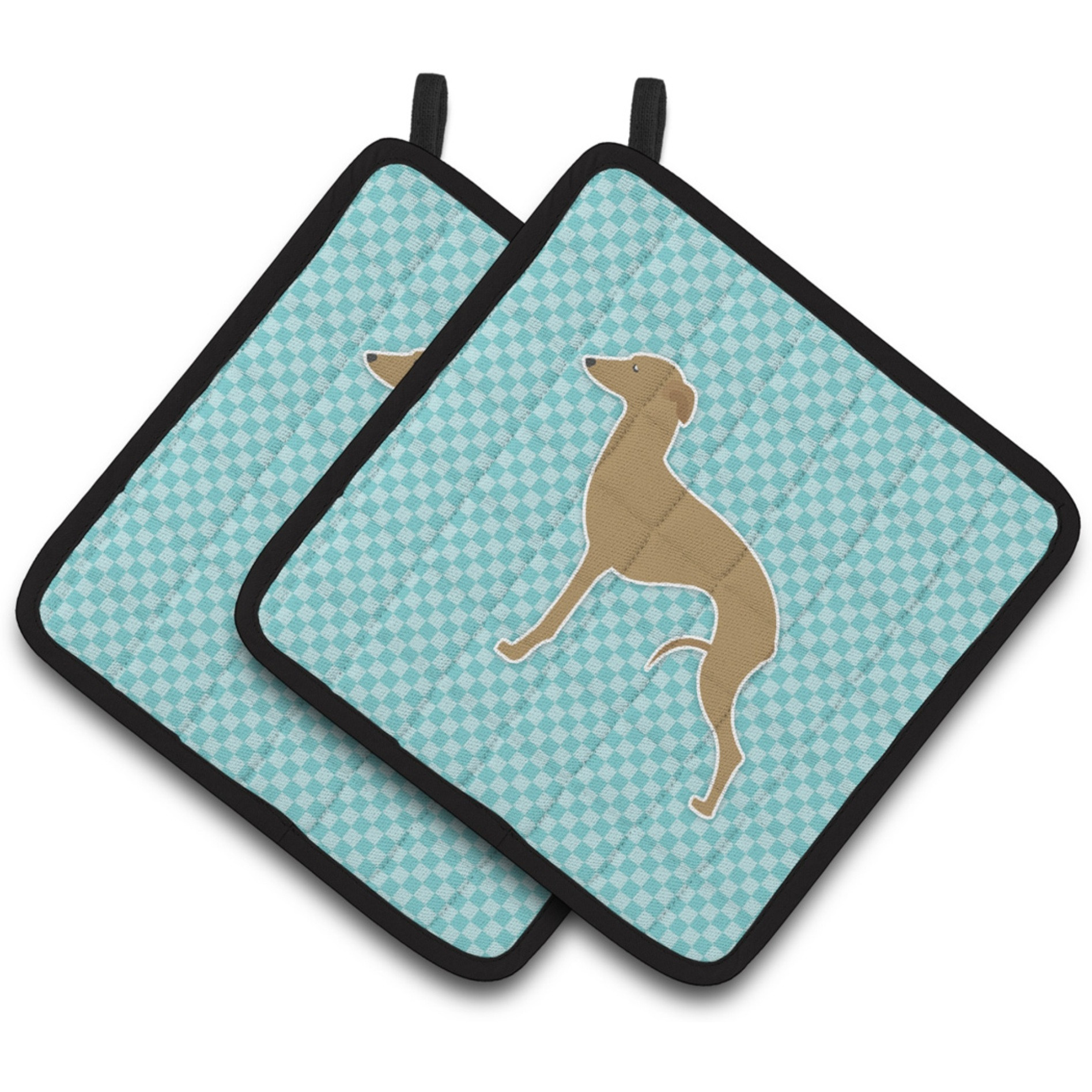 &quotCaroline's Treasures Italian Greyhound Checkerboard Blue Pair of Pot Holders BB3714PTHD, 7.5HX7.5W, Multicolor"